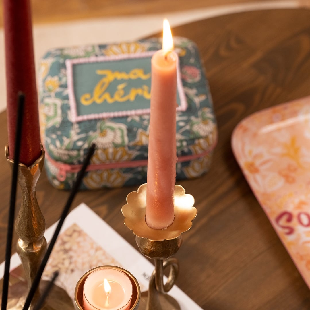 Lotus Pirinç Mum Tutucu 6x6x1 Cm Mat Altın