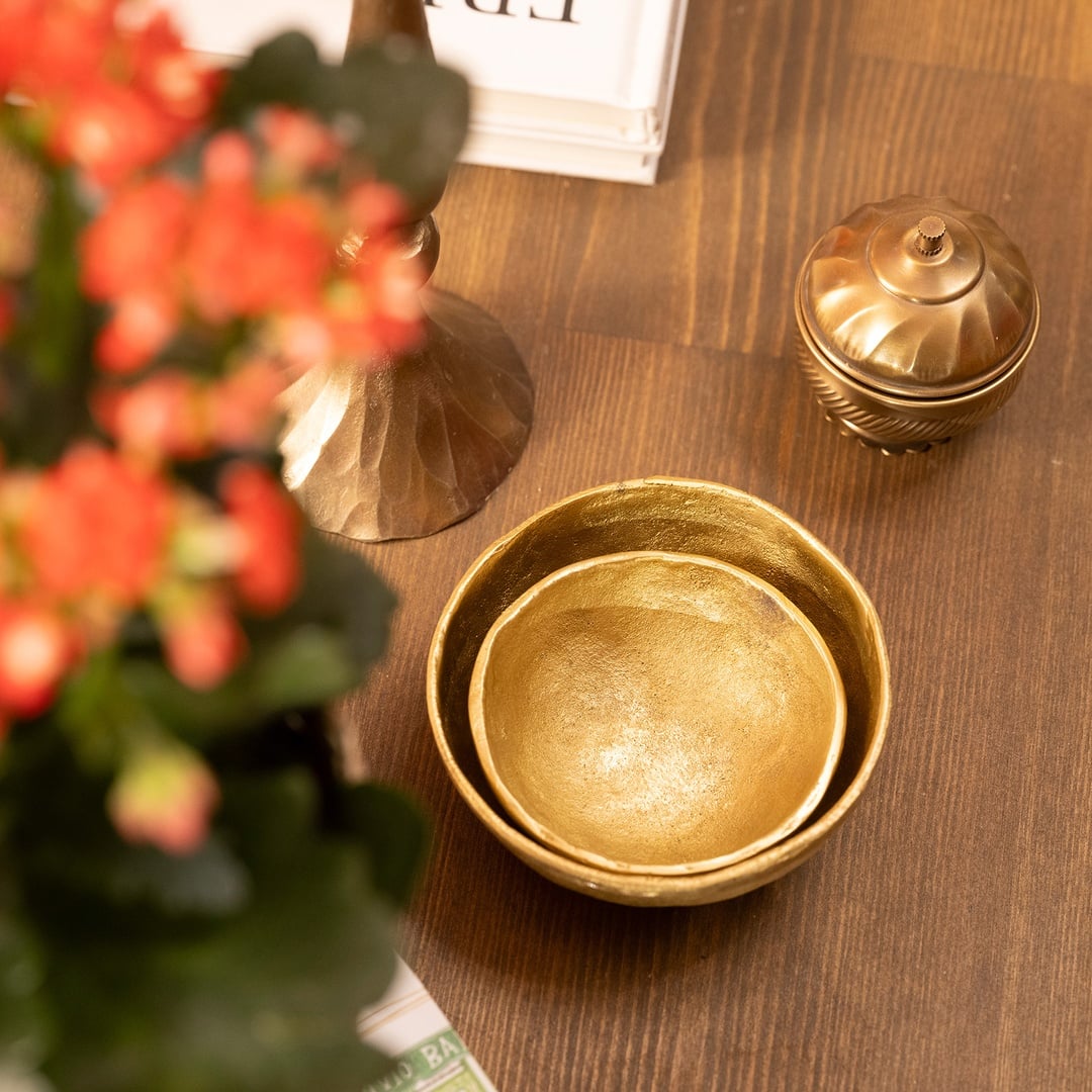 Lotus Pirinç Dekoratif Obje 10x10x4 Cm Mat Altın