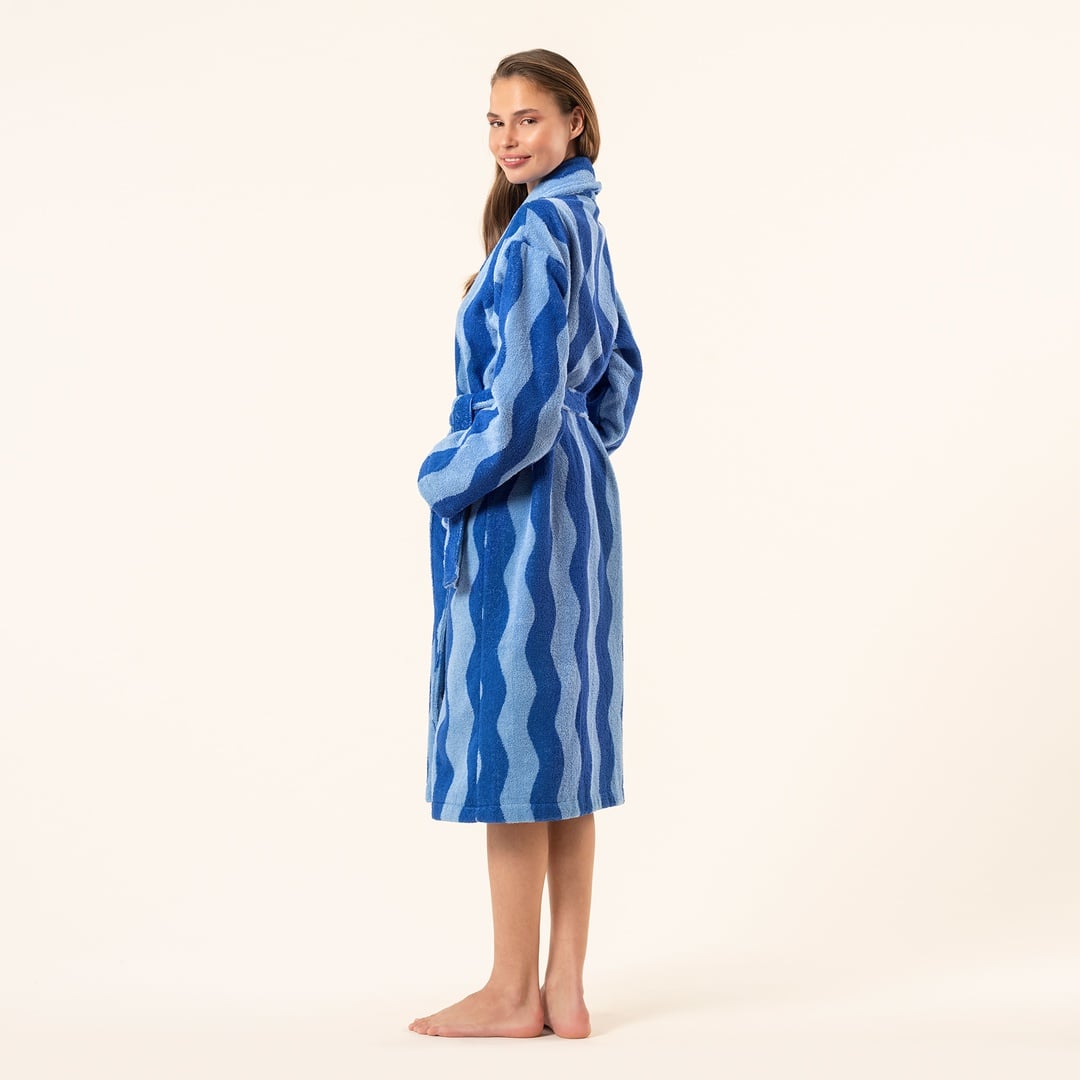 Tabea Pamuk Pamuk %100 Pamuk Bornoz - Açık Mavi - Koyu Mavi
