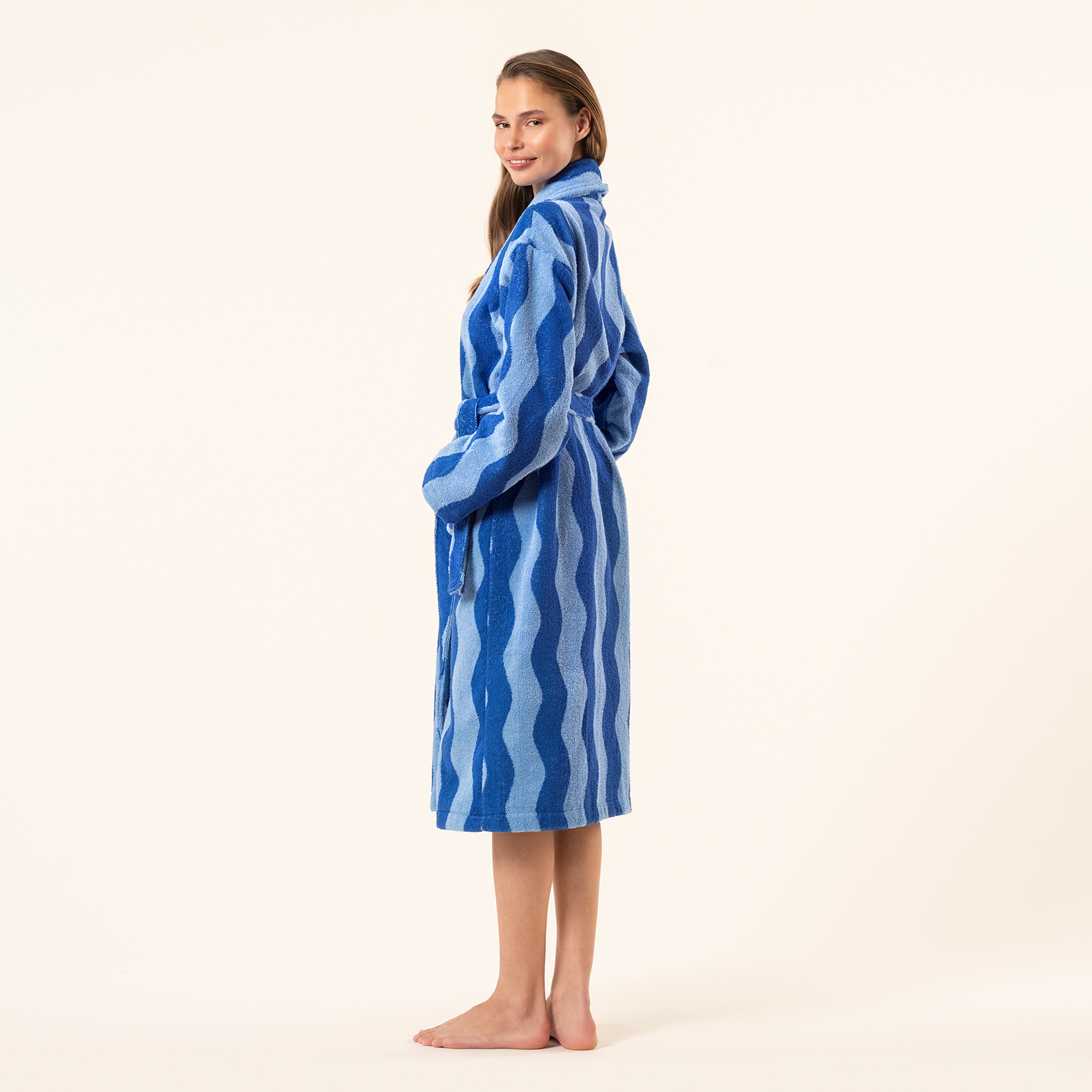 Tabea Pamuk Pamuk %100 Pamuk Bornoz - Açık Mavi - Koyu Mavi