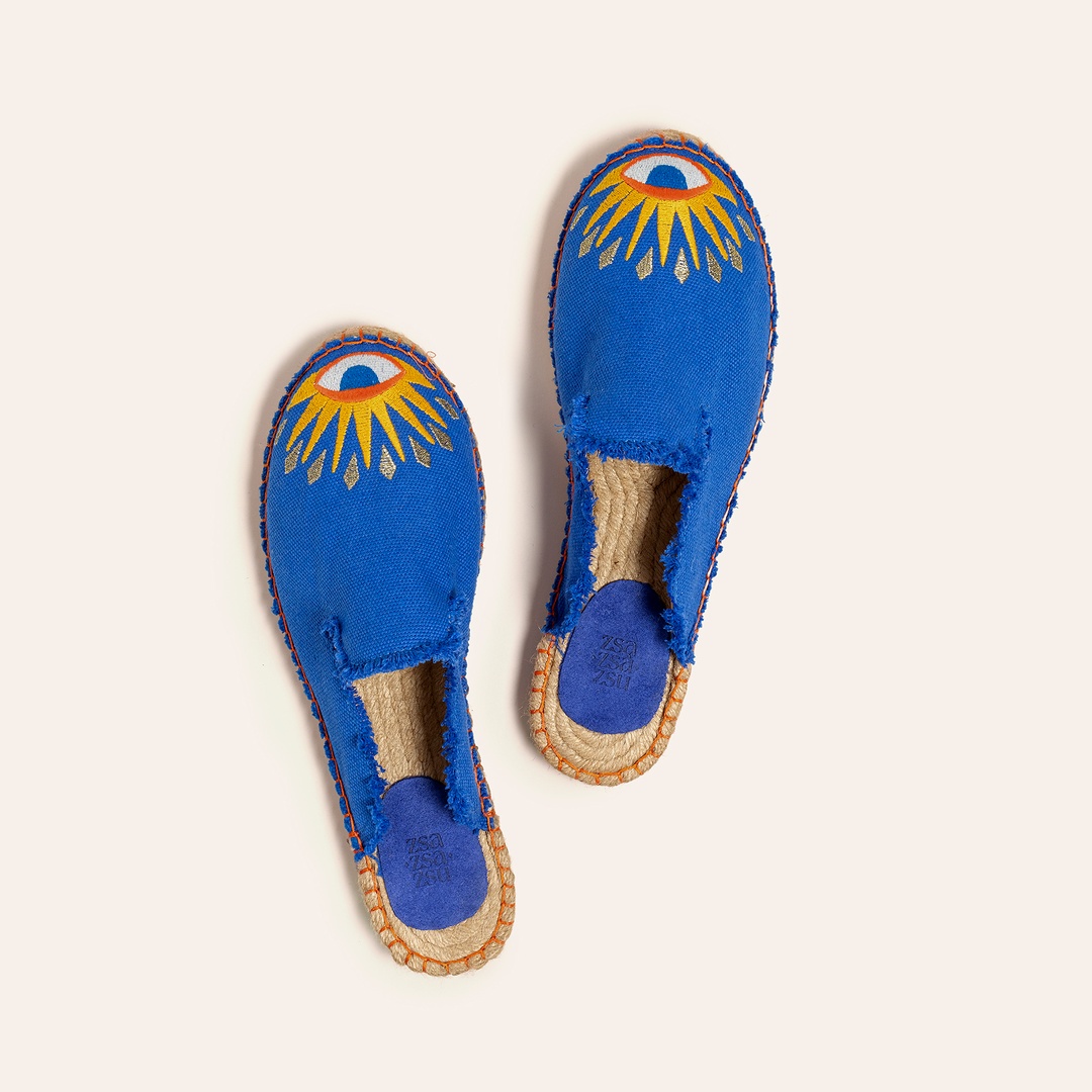 Florya Jüt Terlik 37-40 Ekru - Koyu Mavi