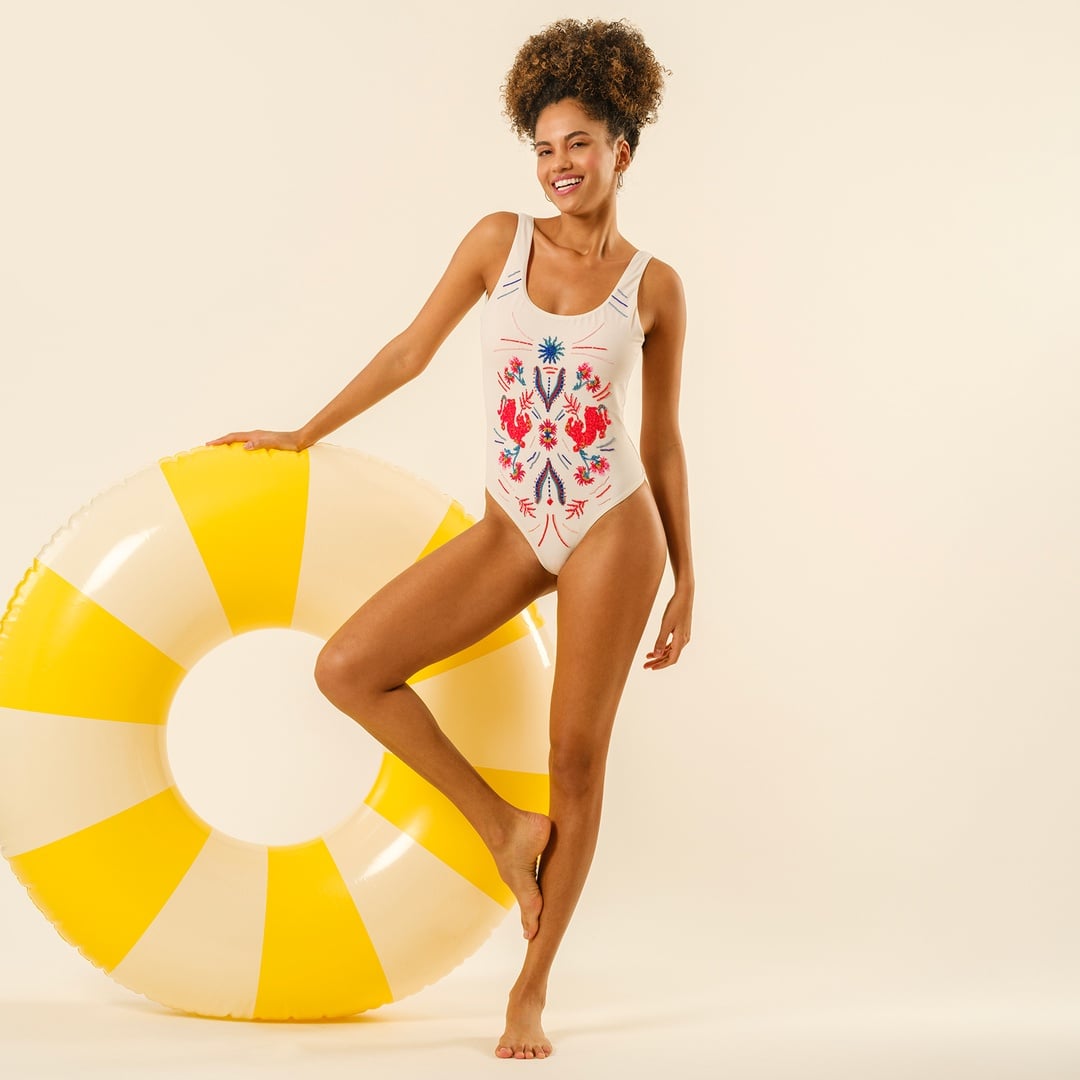 Prınkıpo Baskılı Boncuklu Mayo 23x21 Cm Ekru