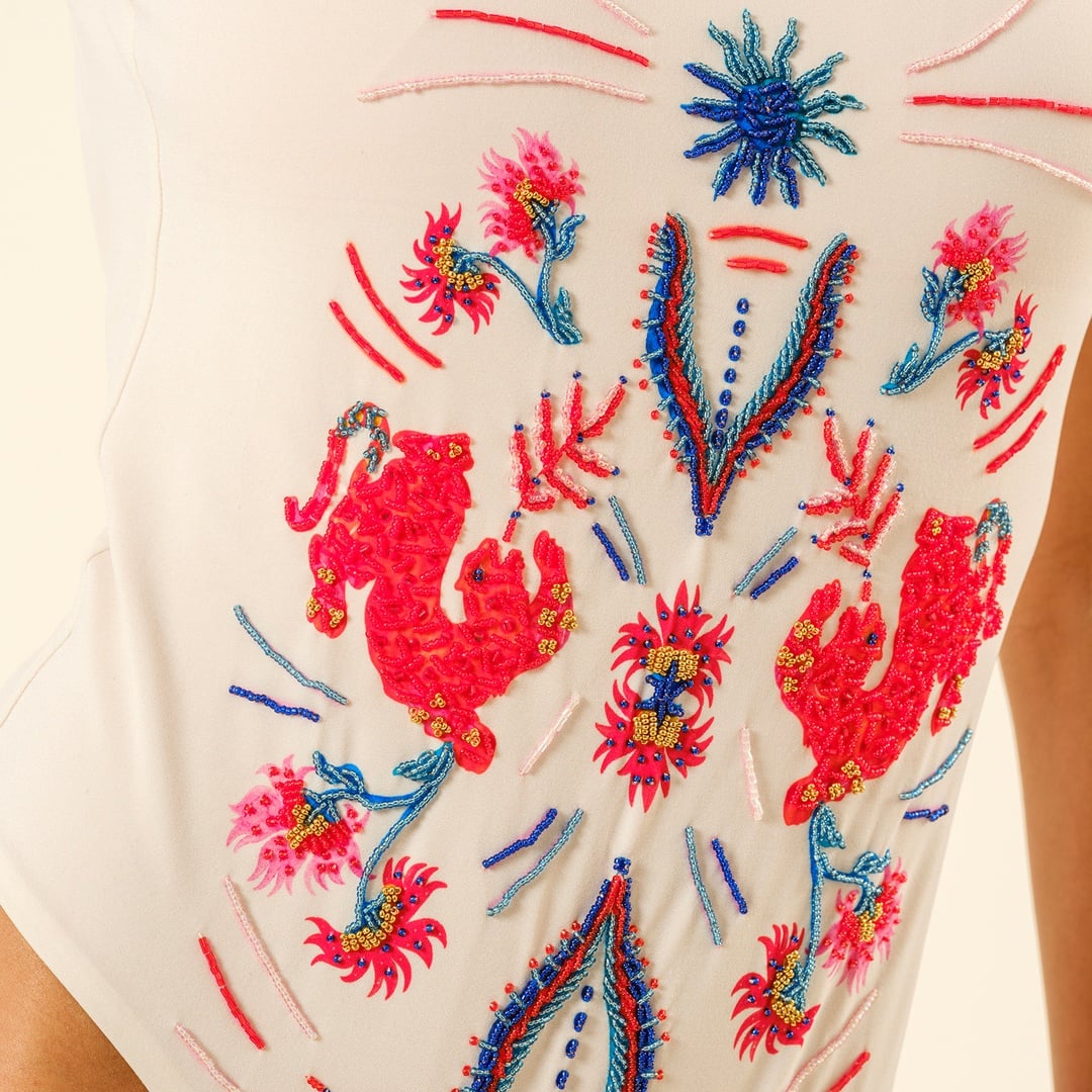 Prınkıpo Baskılı Boncuklu Mayo 23x21 Cm Ekru