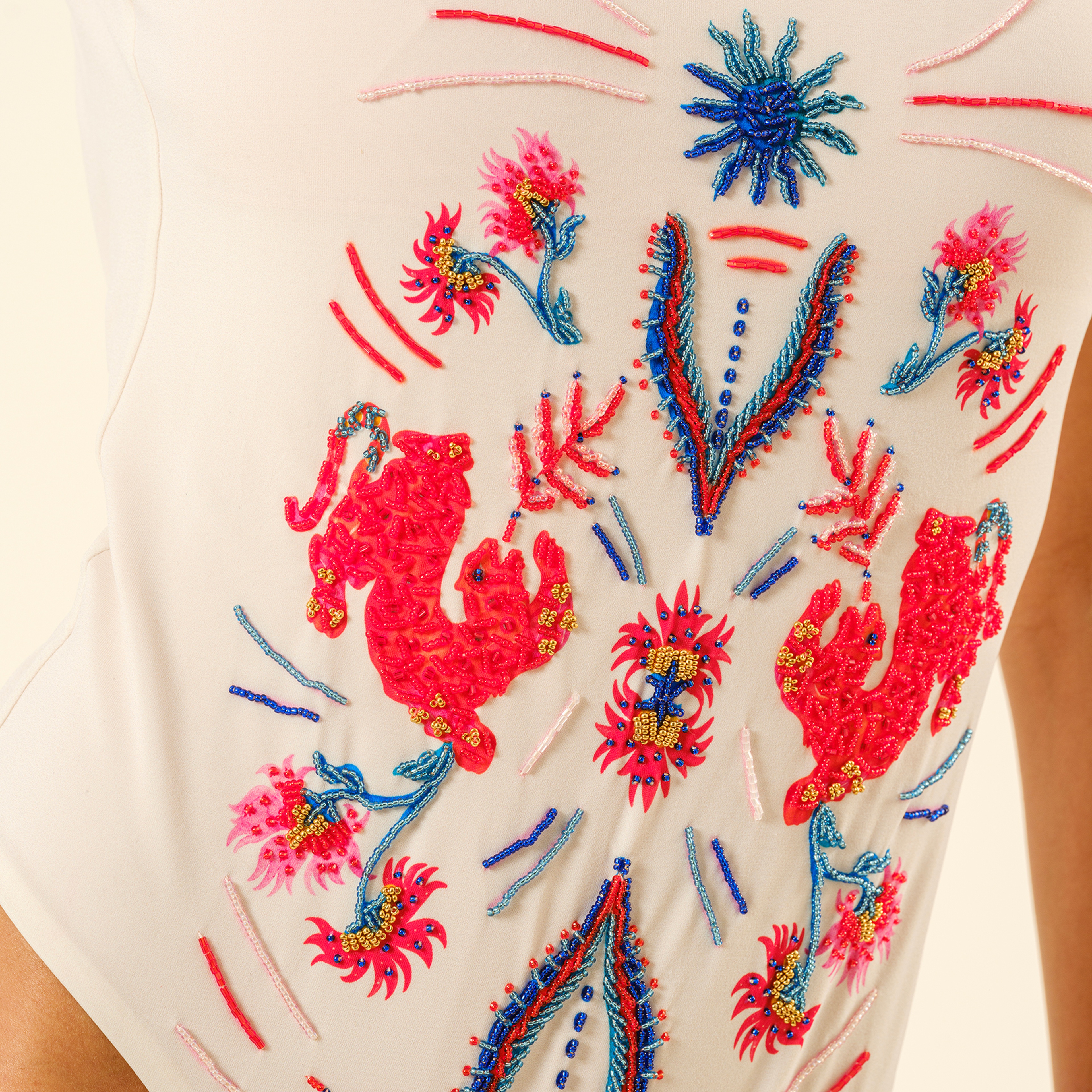 Prınkıpo Baskılı Boncuklu Mayo 23x21 Cm Ekru