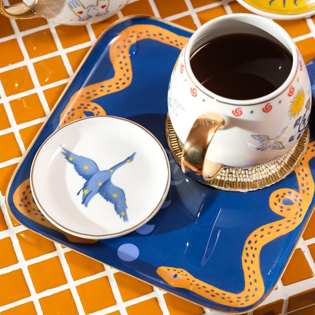 Luohu Porselen Tabak 10x10x1 Cm Beyaz - Mavi