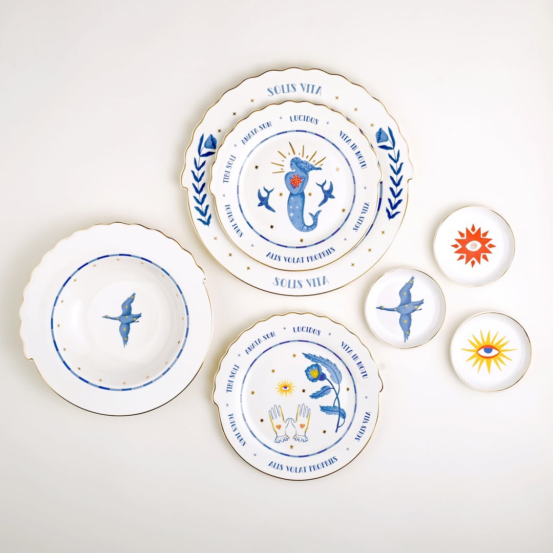 Luohu Porselen Tabak 10x10x1 Cm Beyaz-kırmızı