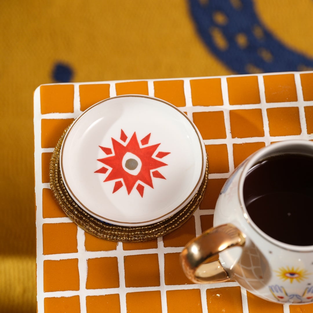 Luohu Porselen Tabak 10x10x1 Cm Beyaz-kırmızı