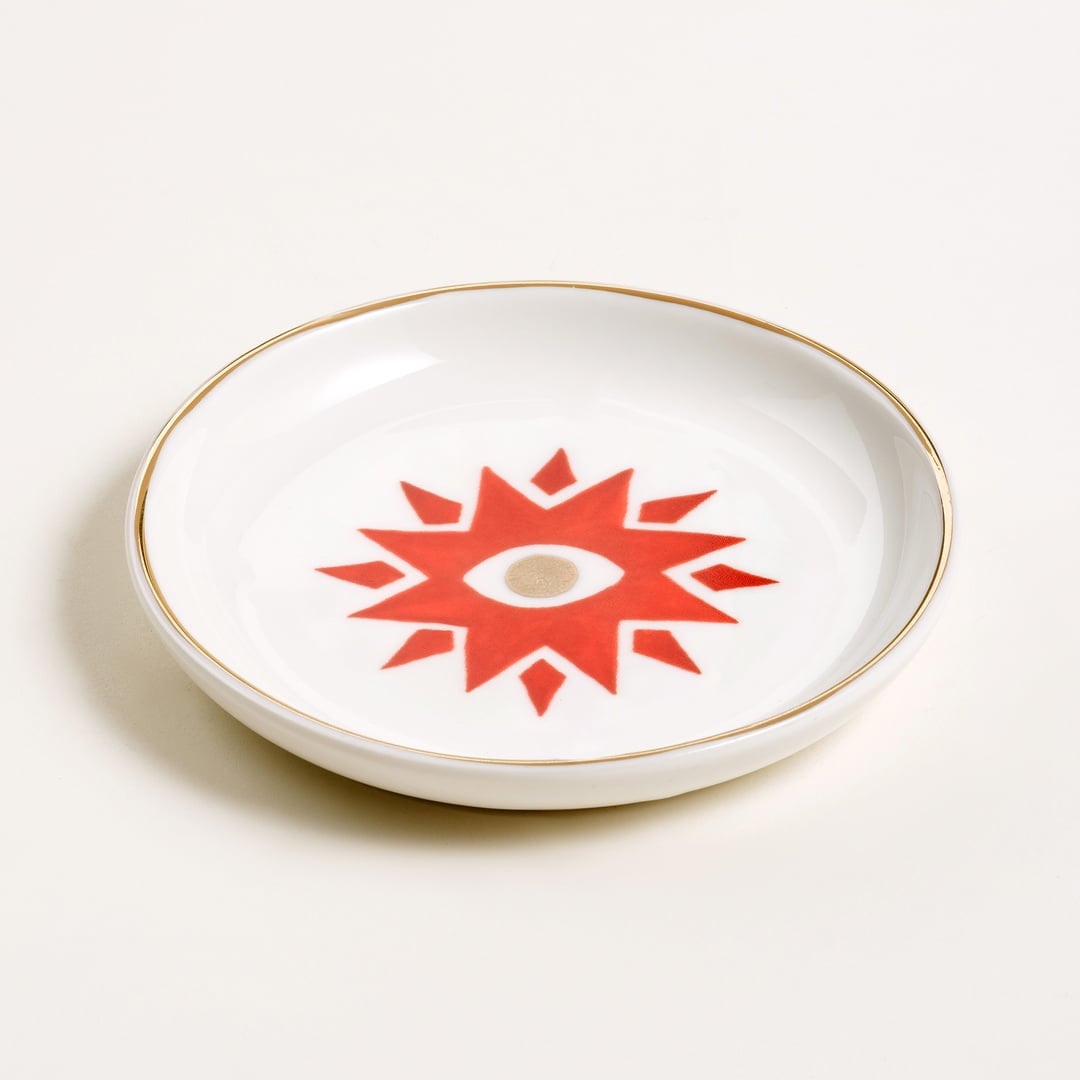 Luohu Porselen Tabak 10x10x1 Cm Beyaz-kırmızı