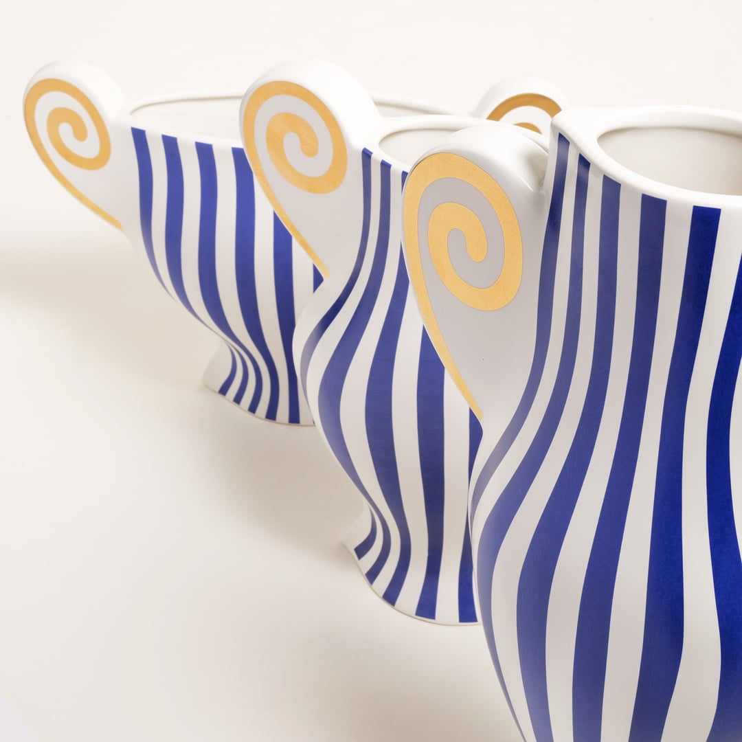 Longhu Seramik Vazo 24x10x36 Cm Mavi - Altın