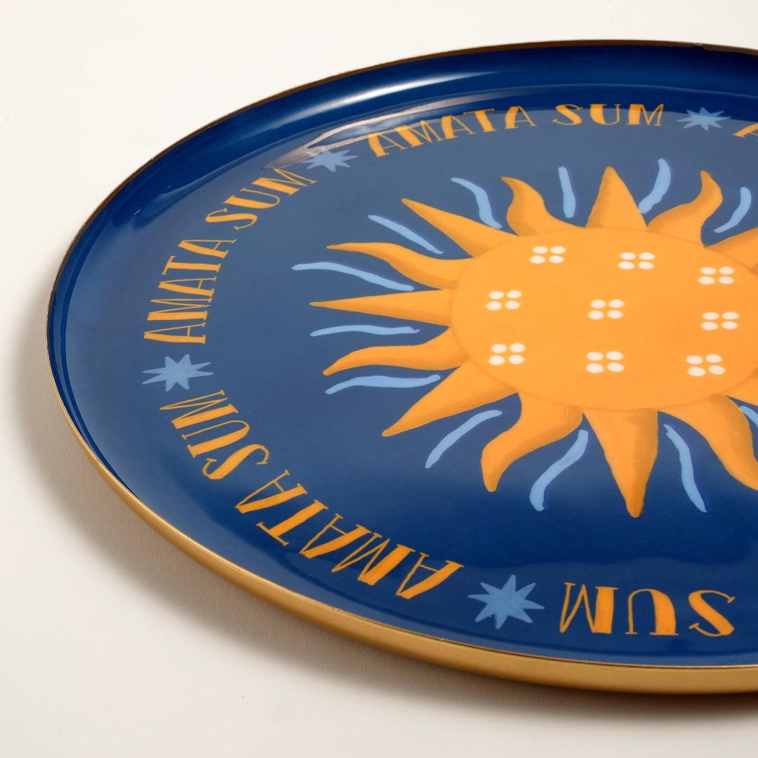 Agra Metal Dekoratif Tepsi 35x35 Cm Mavi