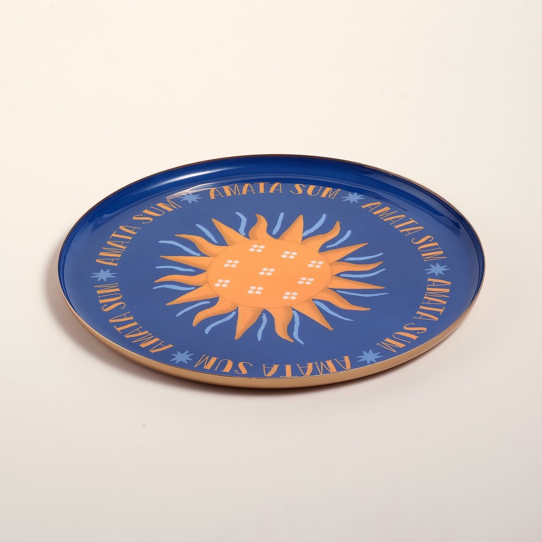 Agra Metal Dekoratif Tepsi 35x35 Cm Mavi