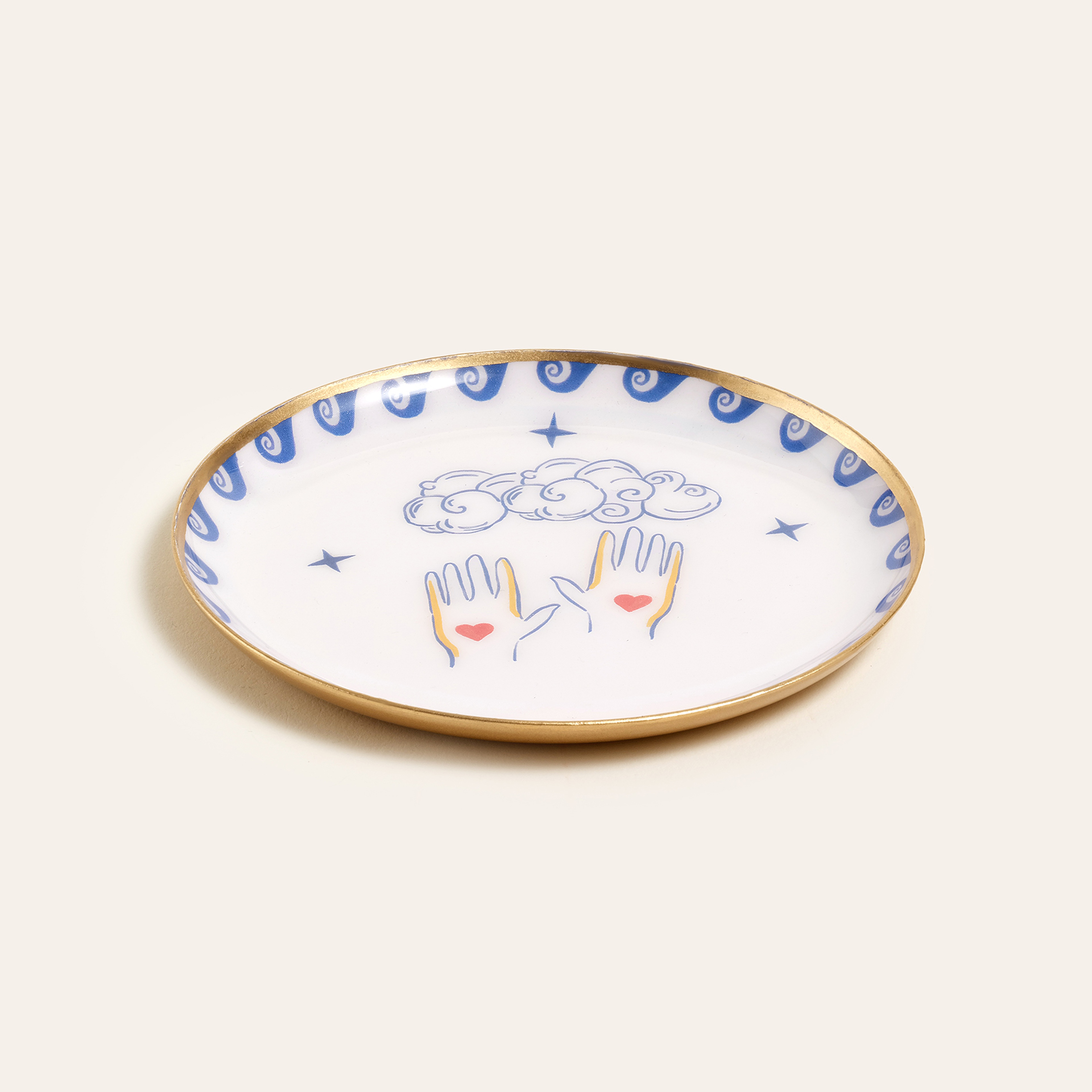 Agra Metal Dekoratif Tepsi 10x10 Cm Mavi - Beyaz