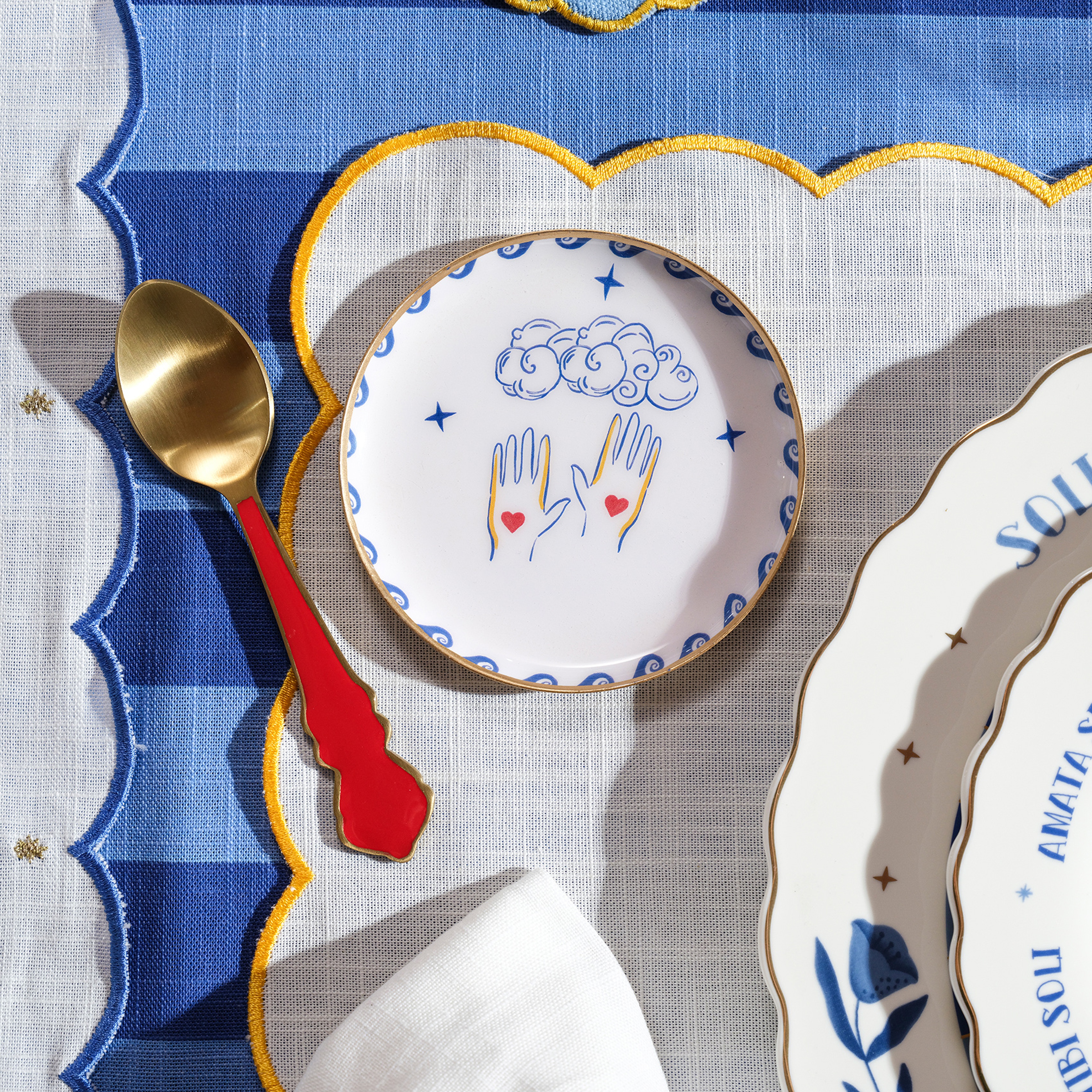 Agra Metal Dekoratif Tepsi 10x10 Cm Mavi - Beyaz