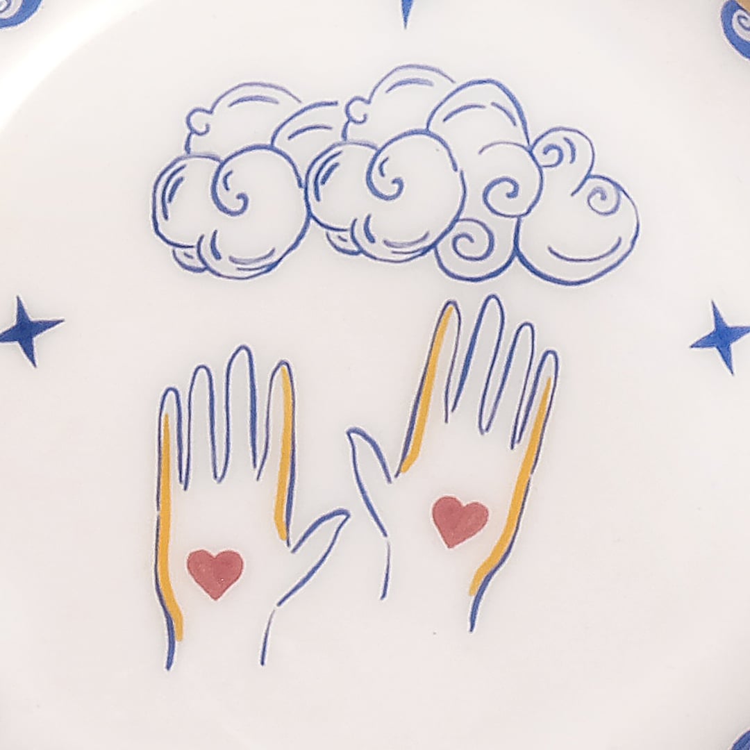 Agra Metal Dekoratif Tepsi 10x10 Cm Mavi - Beyaz