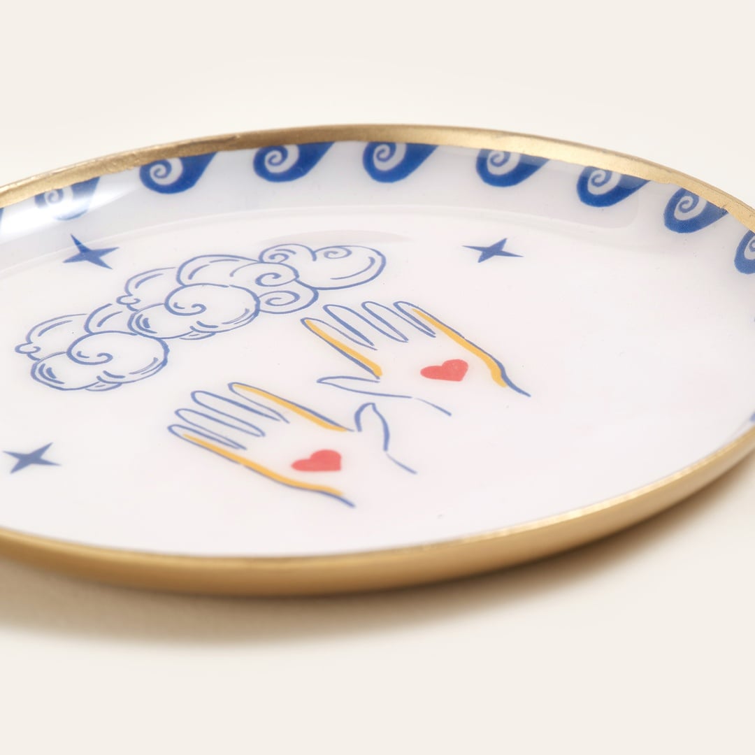 Agra Metal Dekoratif Tepsi 10x10 Cm Mavi - Beyaz