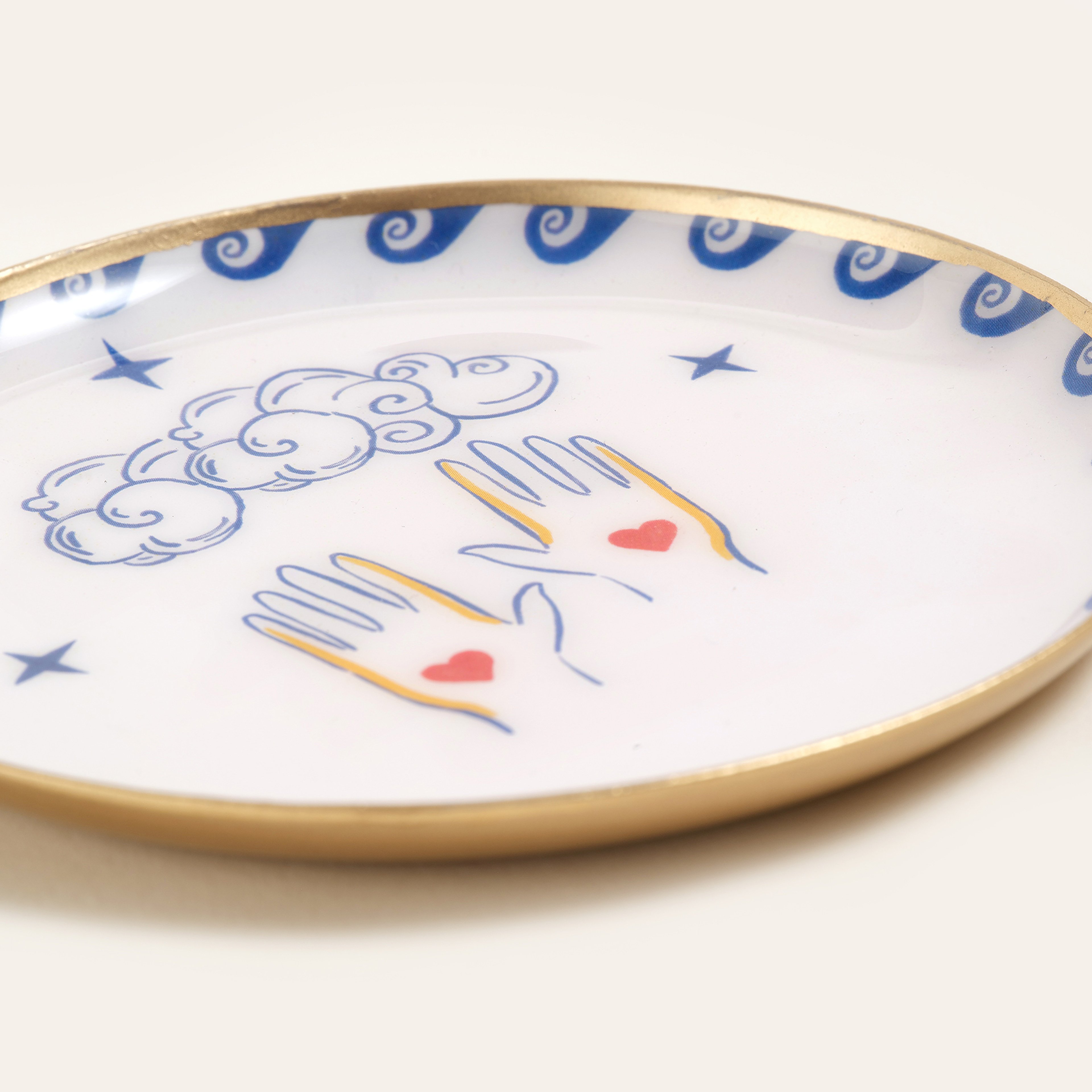 Agra Metal Dekoratif Tepsi 10x10 Cm Mavi - Beyaz