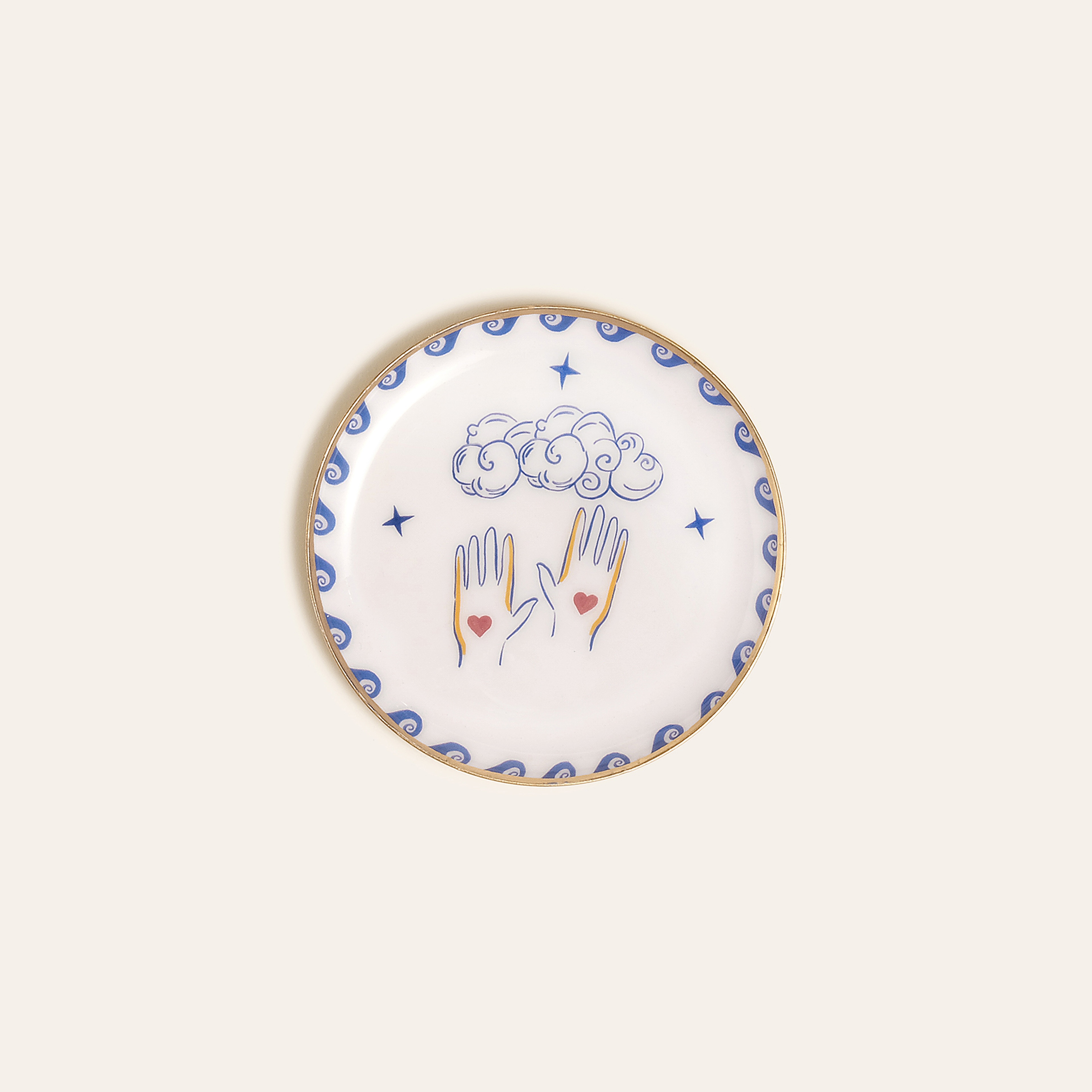 Agra Metal Dekoratif Tepsi 10x10 Cm Mavi - Beyaz