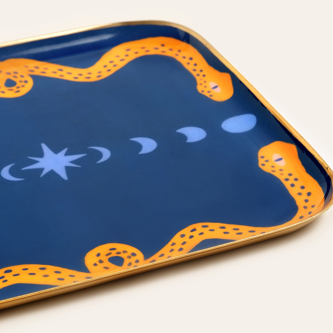 Agra Metal Dekoratif Tepsi 20x20 Cm Mavi