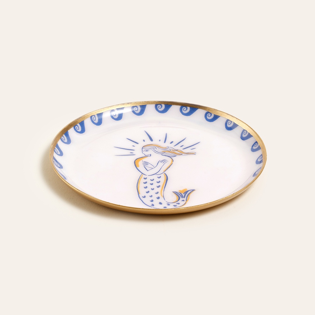 Agra Metal Dekoratif Tepsi 10x10 Cm Mavi - Beyaz