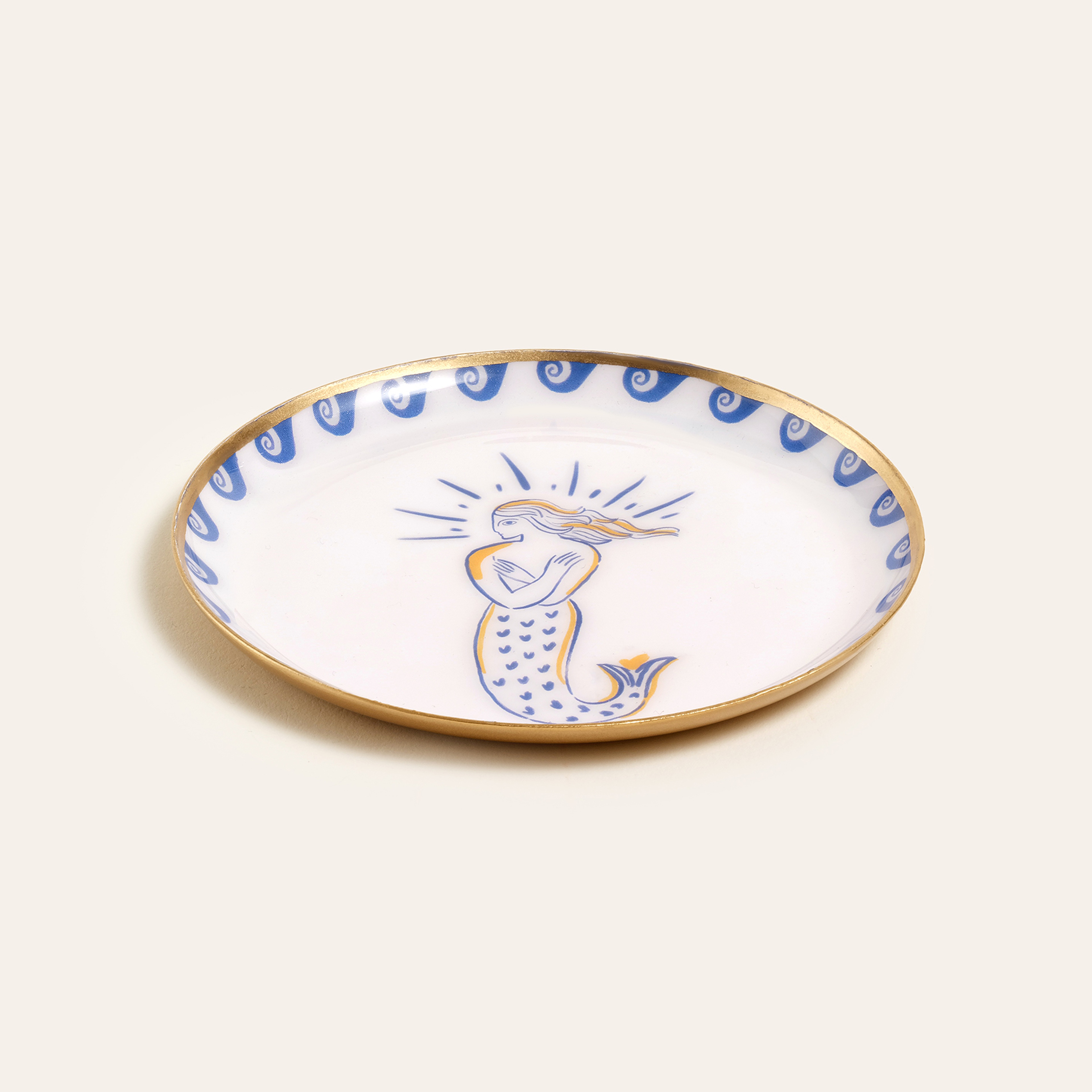 Agra Metal Dekoratif Tepsi 10x10 Cm Mavi - Beyaz