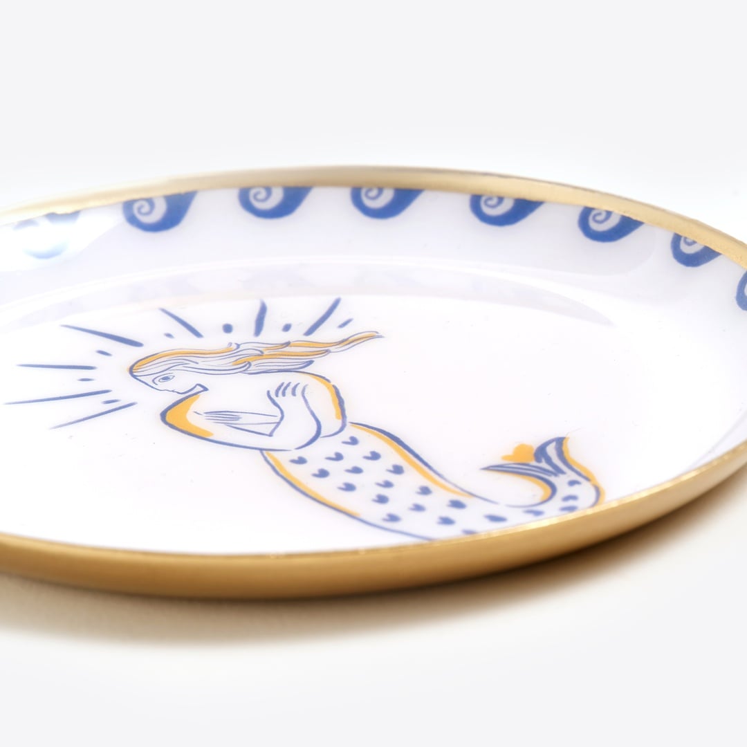 Agra Metal Dekoratif Tepsi 10x10 Cm Mavi - Beyaz