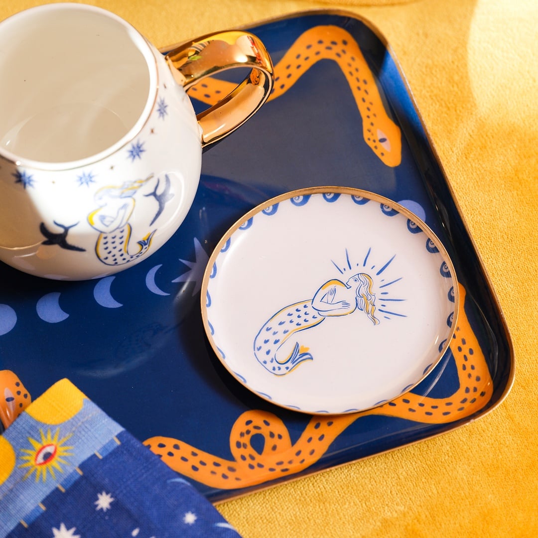 Agra Metal Dekoratif Tepsi 10x10 Cm Mavi - Beyaz