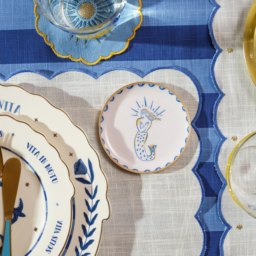 Agra Metal Dekoratif Tepsi 10x10 Cm Mavi - Beyaz