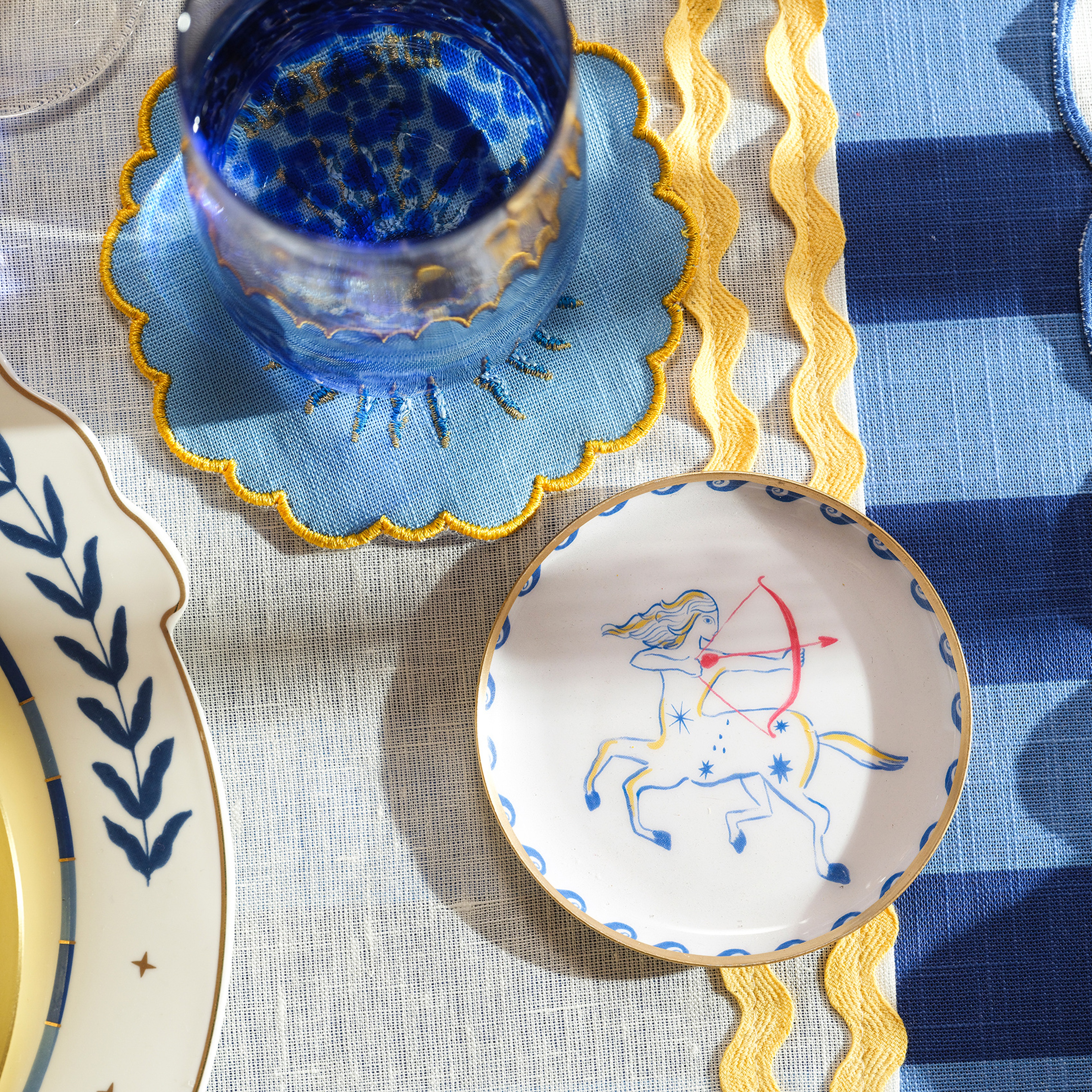 Agra Metal Dekoratif Tepsi 10x10 Cm Mavi - Beyaz