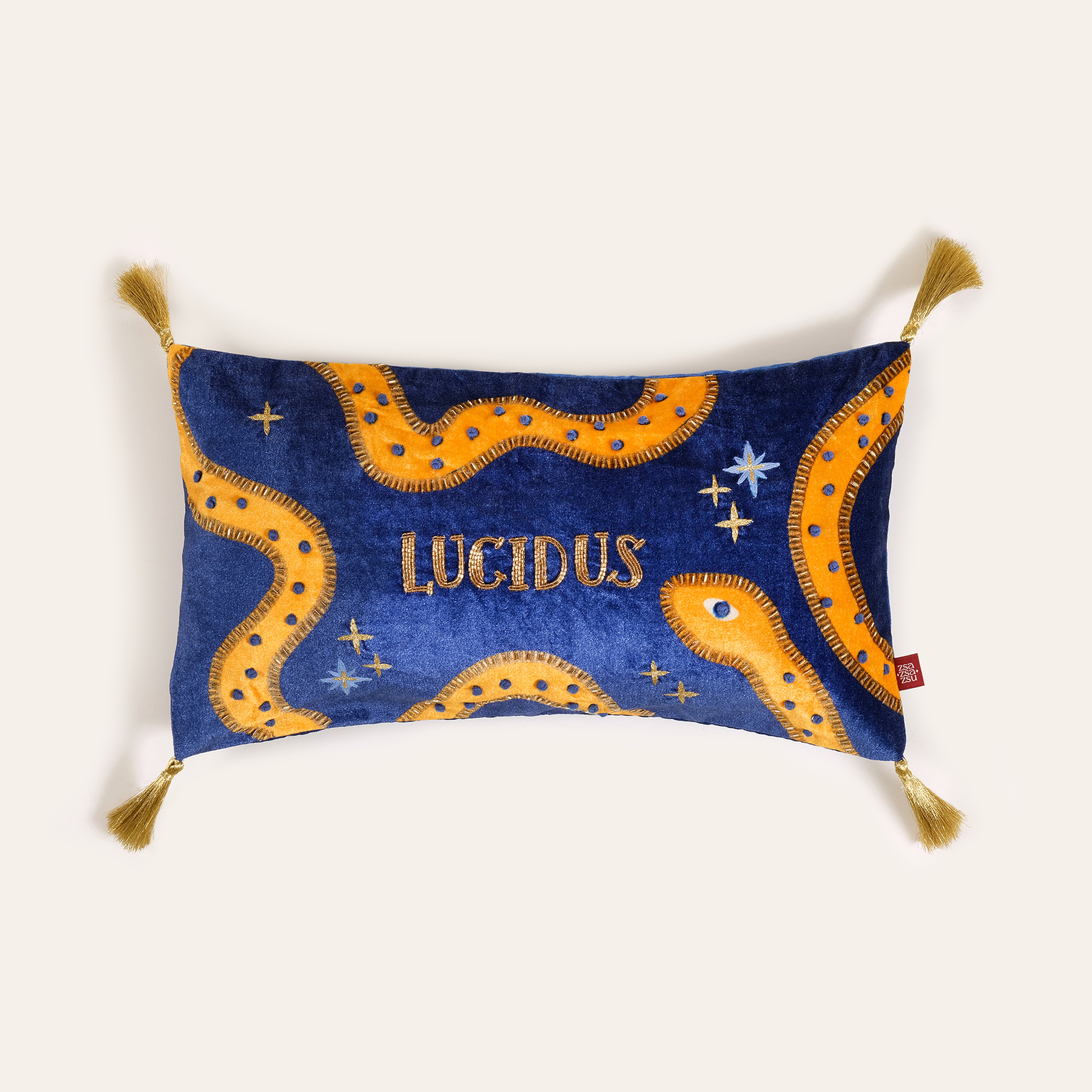 Ghunı Dijital Baskılı Nakışlı Viskon Pamuk Kadife Dolgulu Kırlent 30x55 Cm Mavi