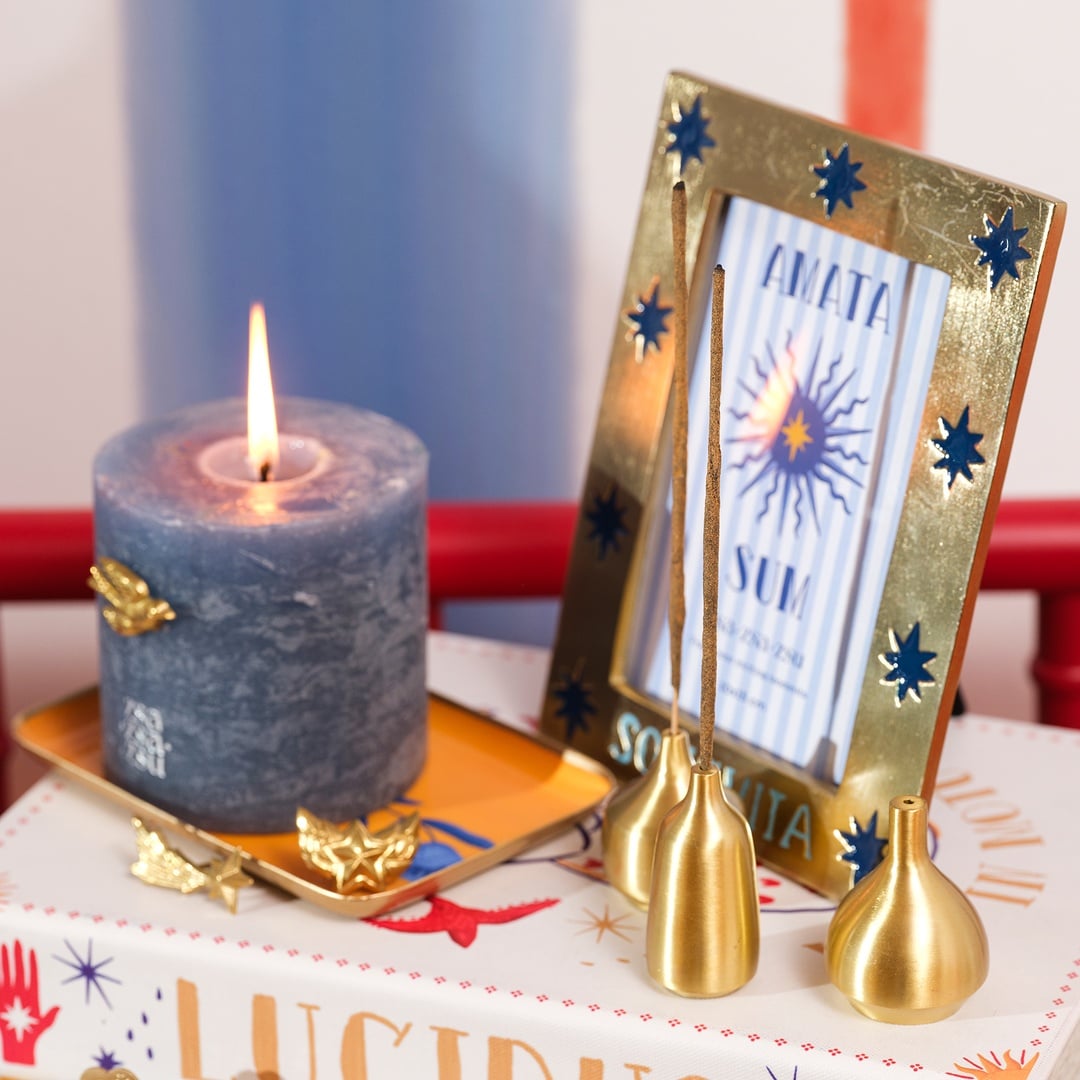 Lotus Pirinç Tütsü Tutucu 3x3x6 Cm Mat Altın