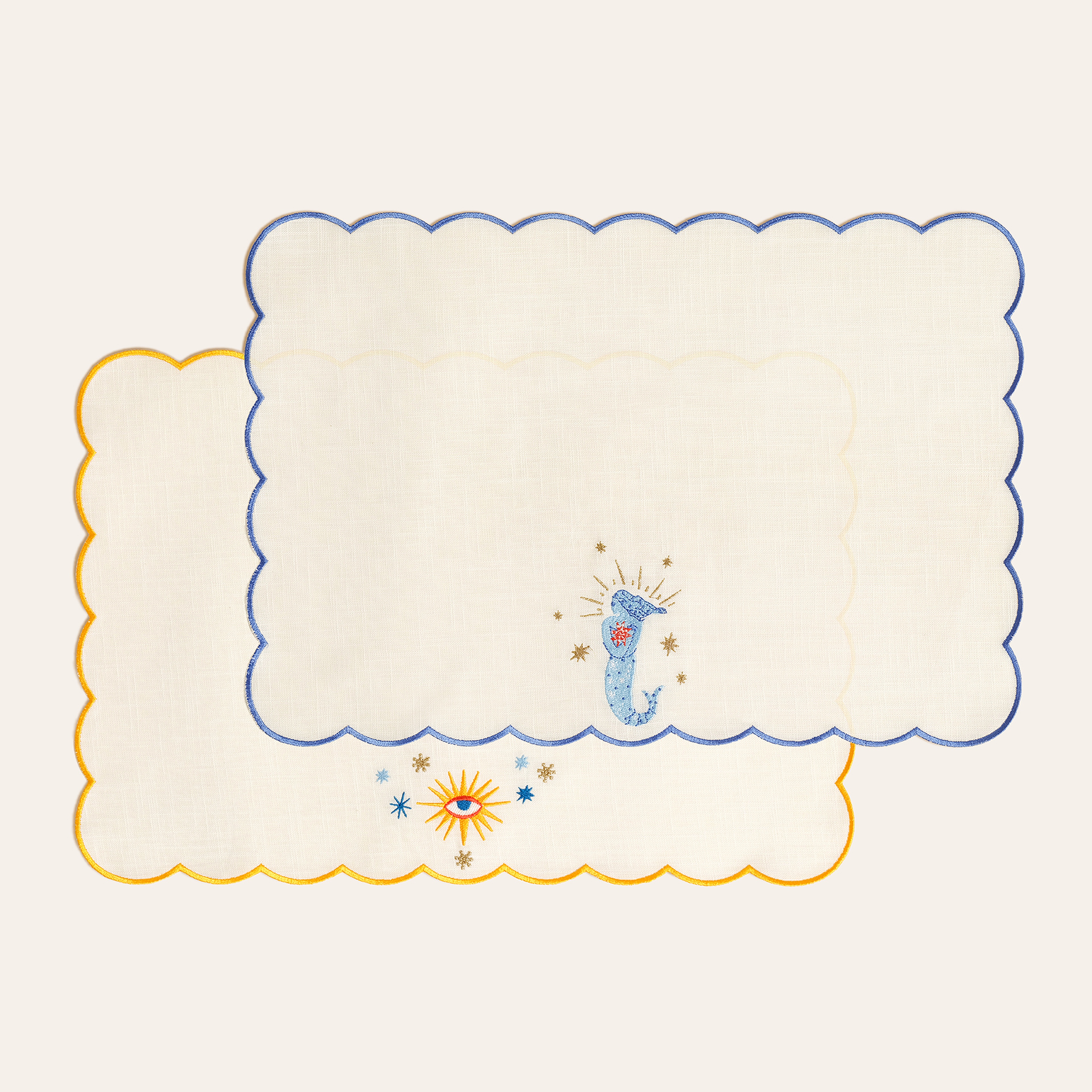 Nilüfer Overloklu Nakışlı Pamuk Amerikan Servis 35x50 Cm Ekru