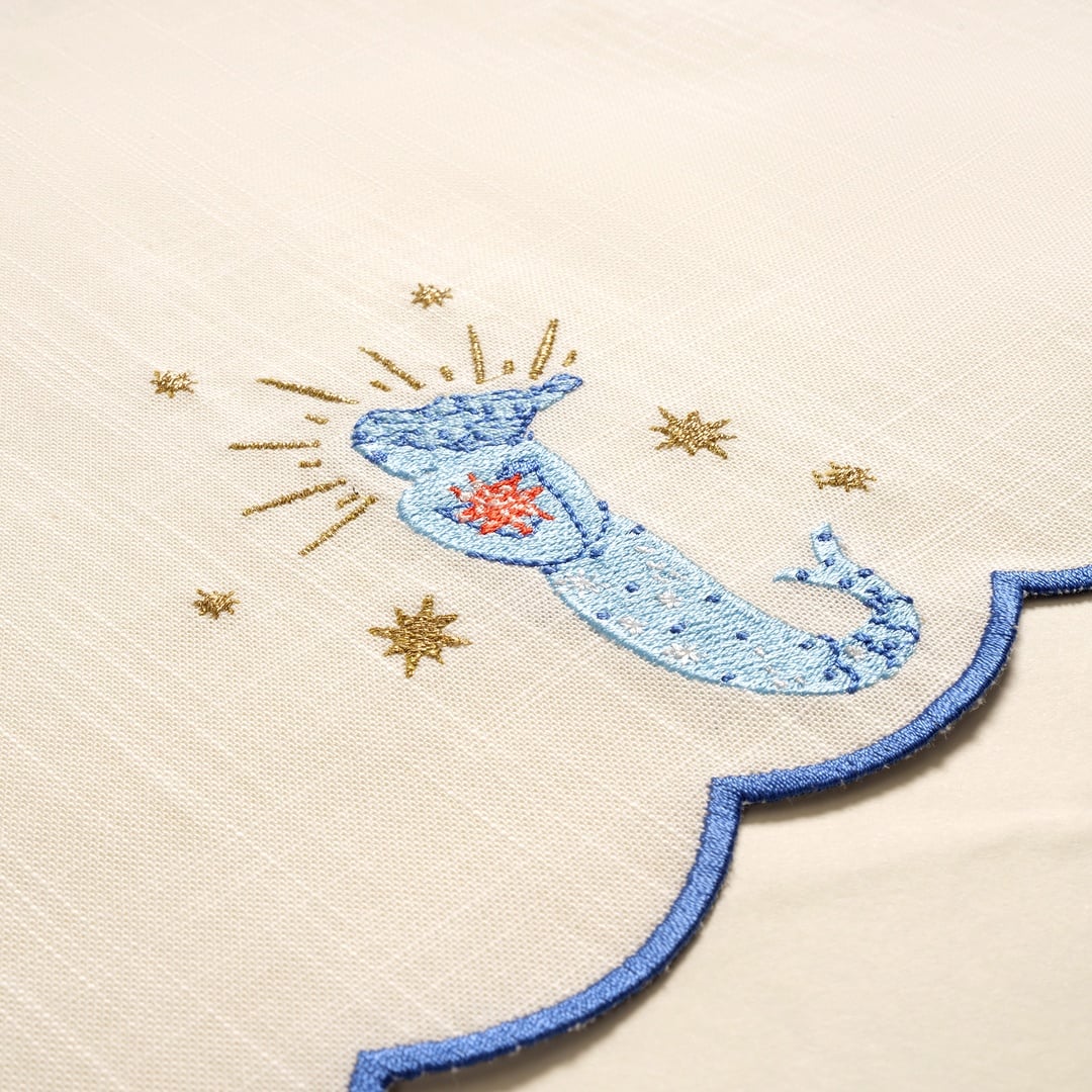 Nilüfer Overloklu Nakışlı Pamuk Peçete 45x45 Cm Ekru