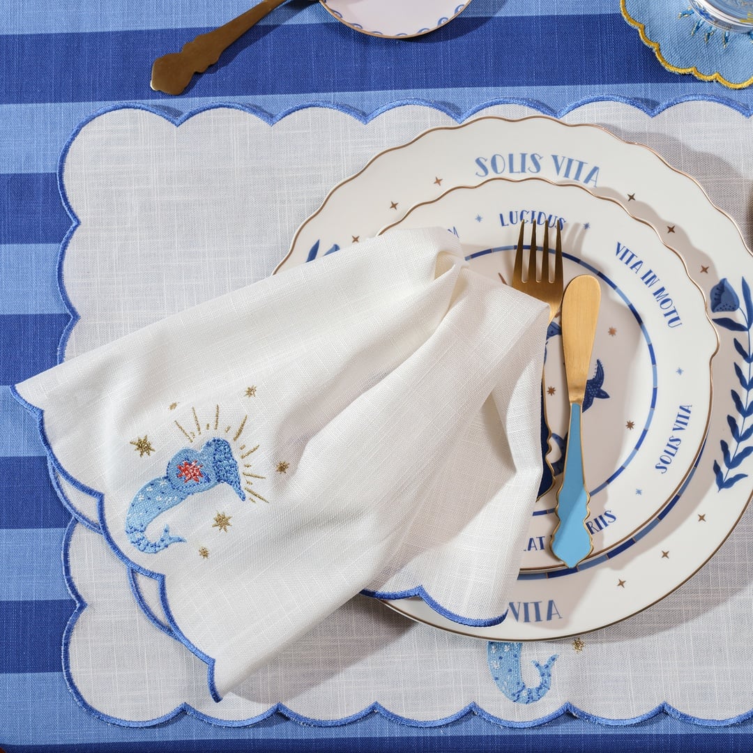 Nilüfer Overloklu Nakışlı Pamuk Peçete 45x45 Cm Ekru