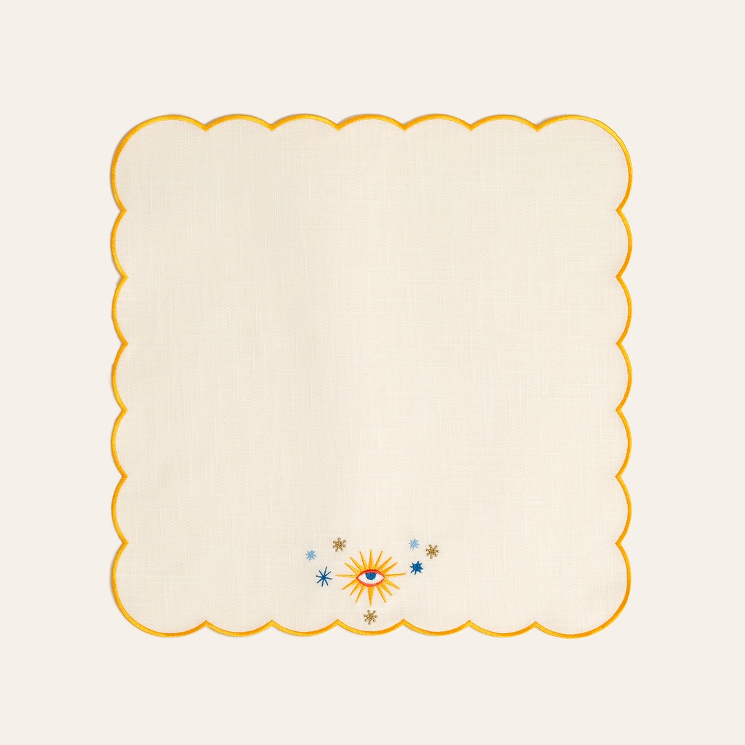 Nilüfer Overloklu Nakışlı Pamuk Peçete 45x45 Cm Ekru