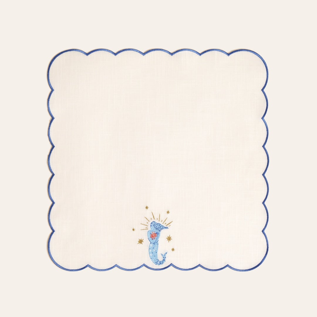 Nilüfer Overloklu Nakışlı Pamuk Peçete 45x45 Cm Ekru