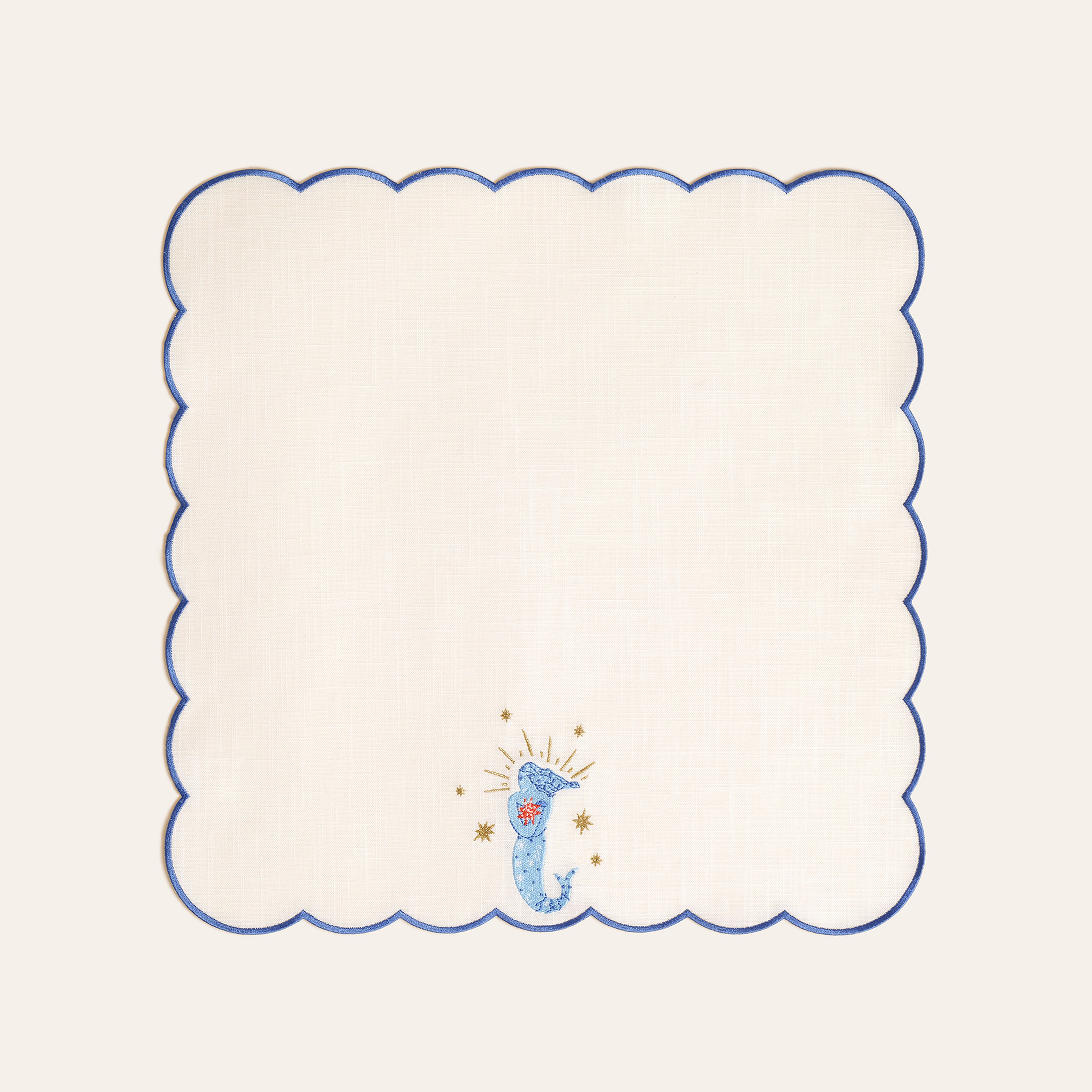 Nilüfer Overloklu Nakışlı Pamuk Peçete 45x45 Cm Ekru