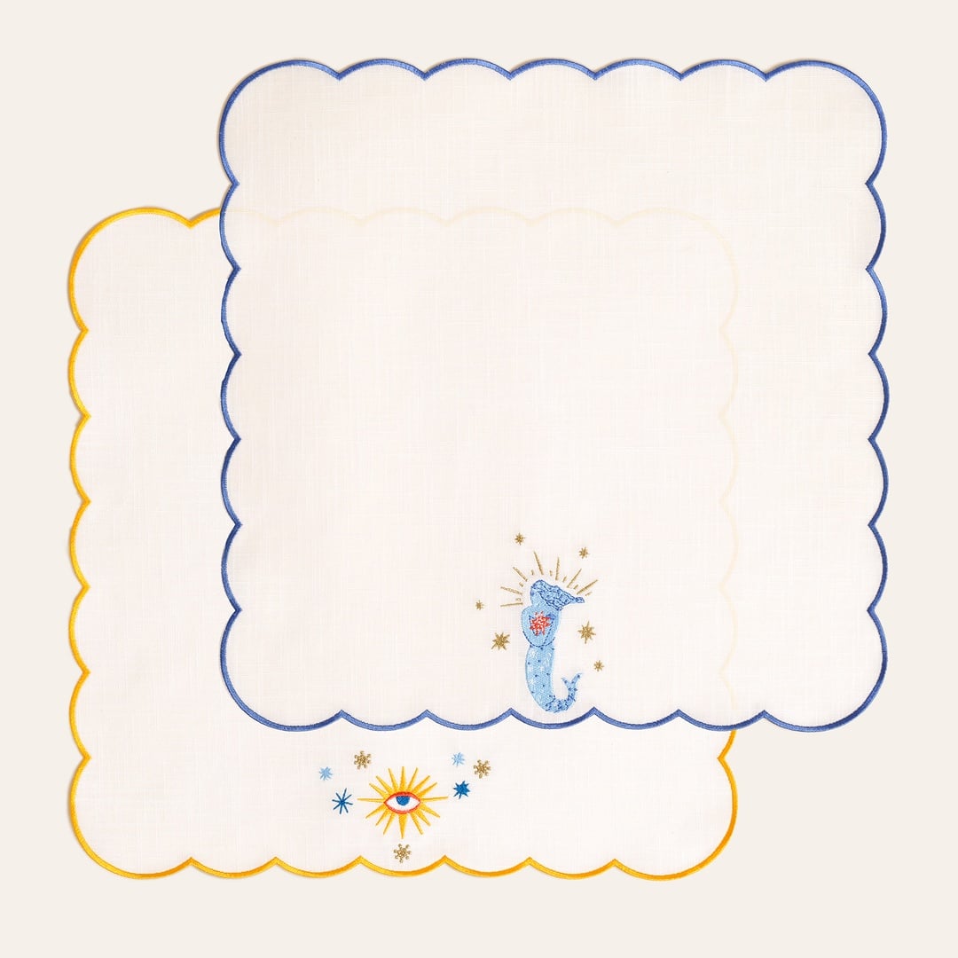 Nilüfer Overloklu Nakışlı Pamuk Peçete 45x45 Cm Ekru