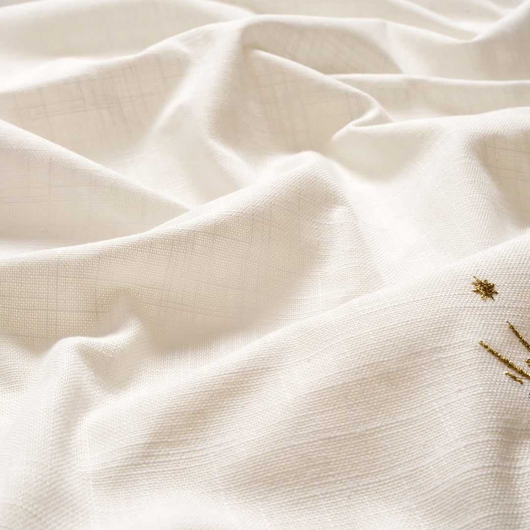 Nilüfer Overloklu Nakışlı Pamuk Runner 50x180 Cm Ekru