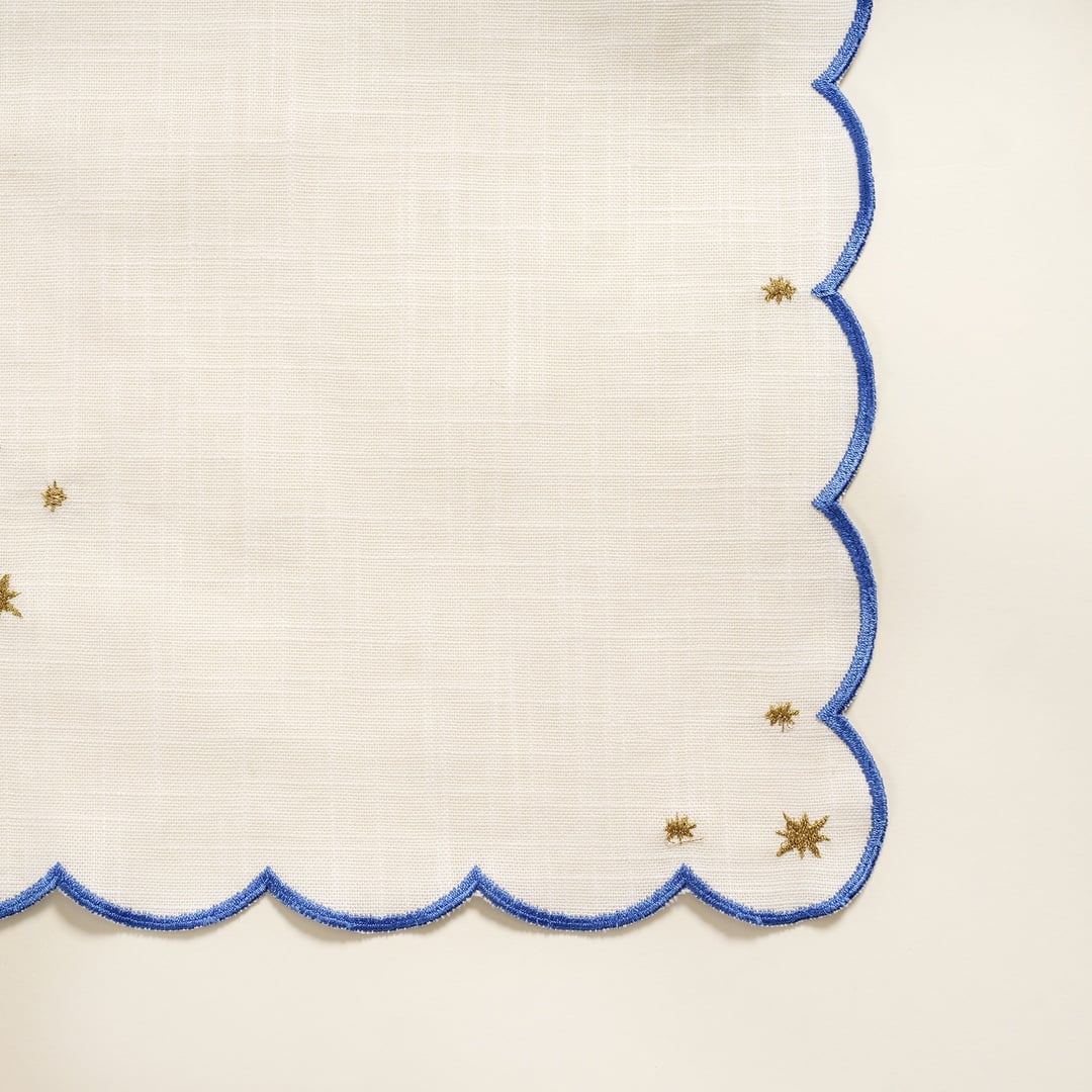 Nilüfer Overloklu Nakışlı Pamuk Runner 50x180 Cm Ekru