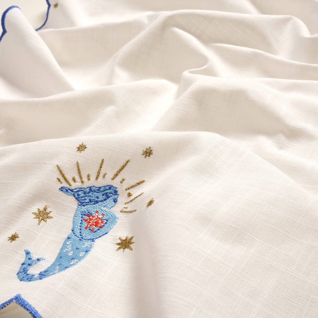 Nilüfer Overloklu Nakışlı Pamuk Runner 50x180 Cm Ekru