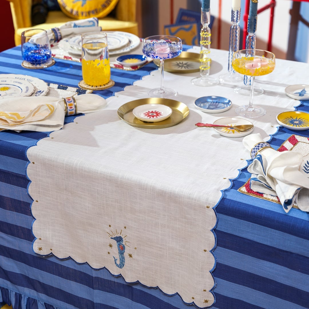 Nilüfer Overloklu Nakışlı Pamuk Runner 50x180 Cm Ekru