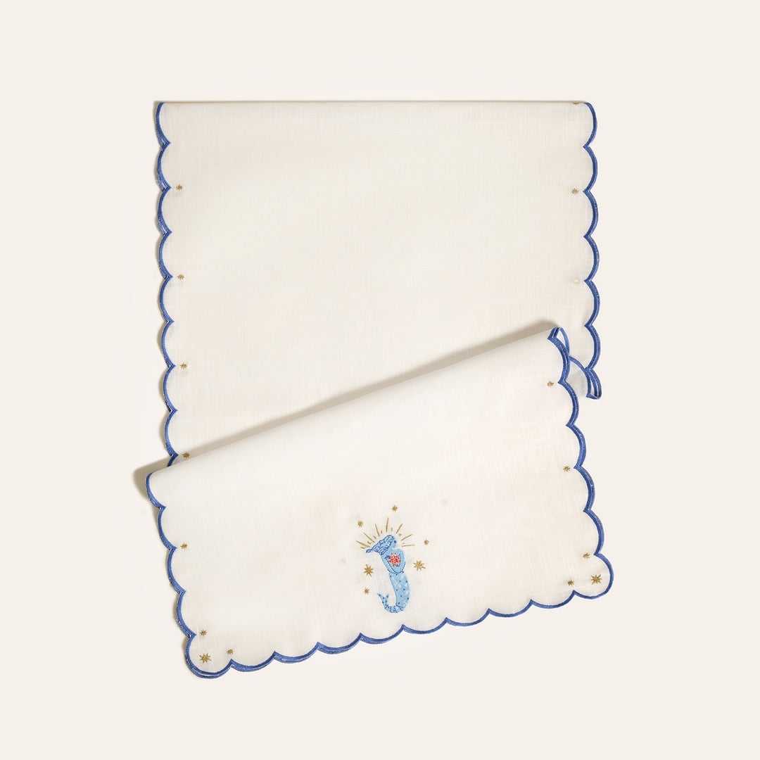 Nilüfer Overloklu Nakışlı Pamuk Runner 50x180 Cm Ekru