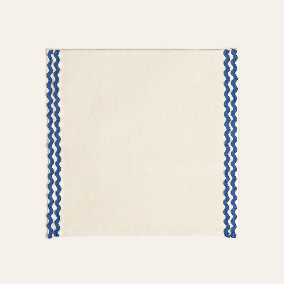Nilüfer Su Taşı Nakışlı Keten Peçete 45x45 Cm Mavi