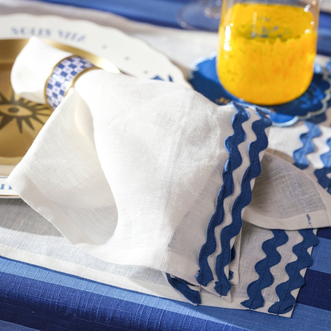 Nilüfer Su Taşı Nakışlı Keten Peçete 45x45 Cm Mavi