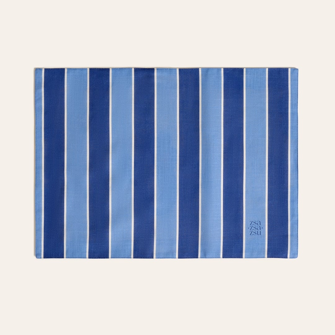 Nilüfer Dijital Baskılı Nakışlı Pamuk Amerikan Servis 35x50 Cm Ekru - Koyu Mavi