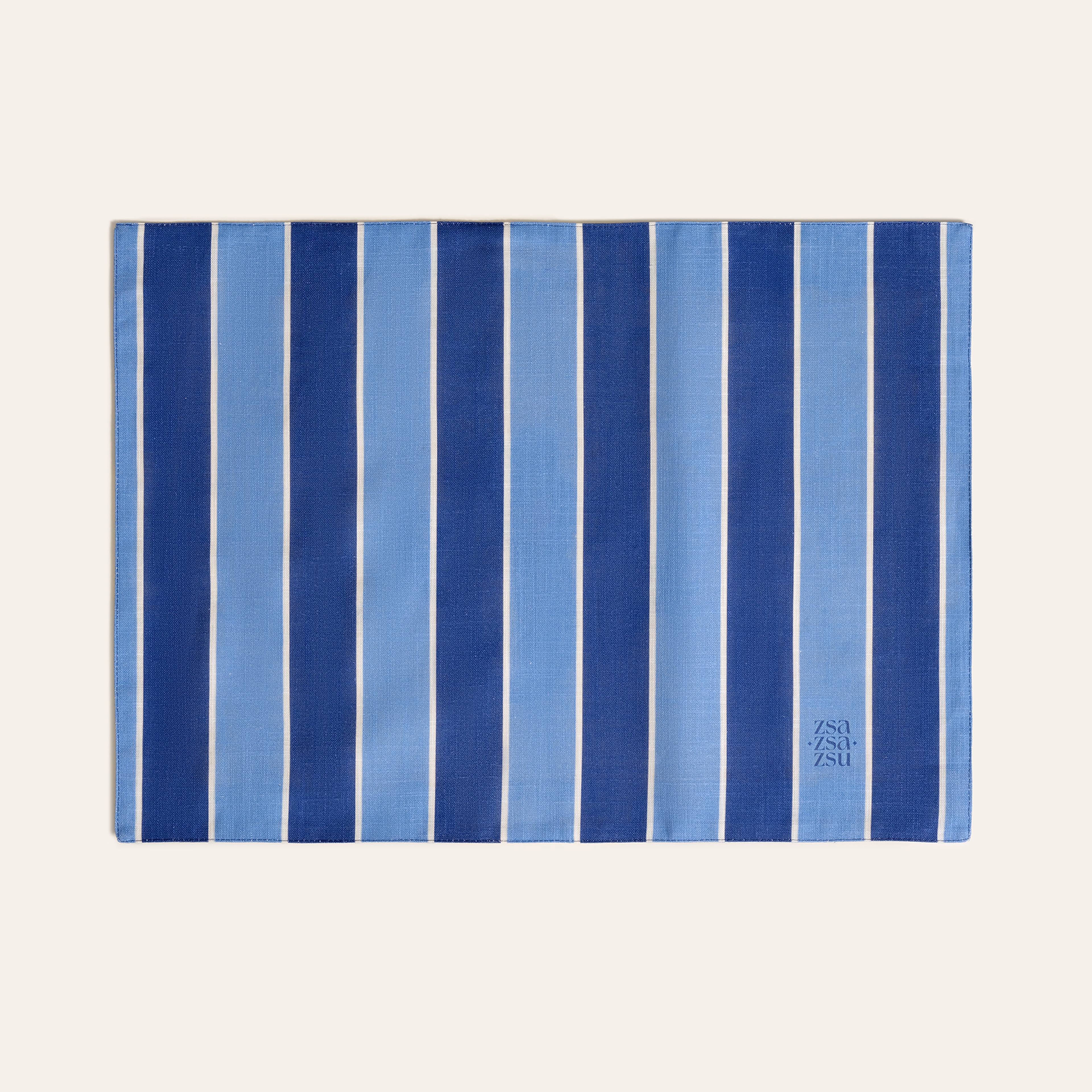 Nilüfer Dijital Baskılı Nakışlı Pamuk Amerikan Servis 35x50 Cm Ekru - Koyu Mavi