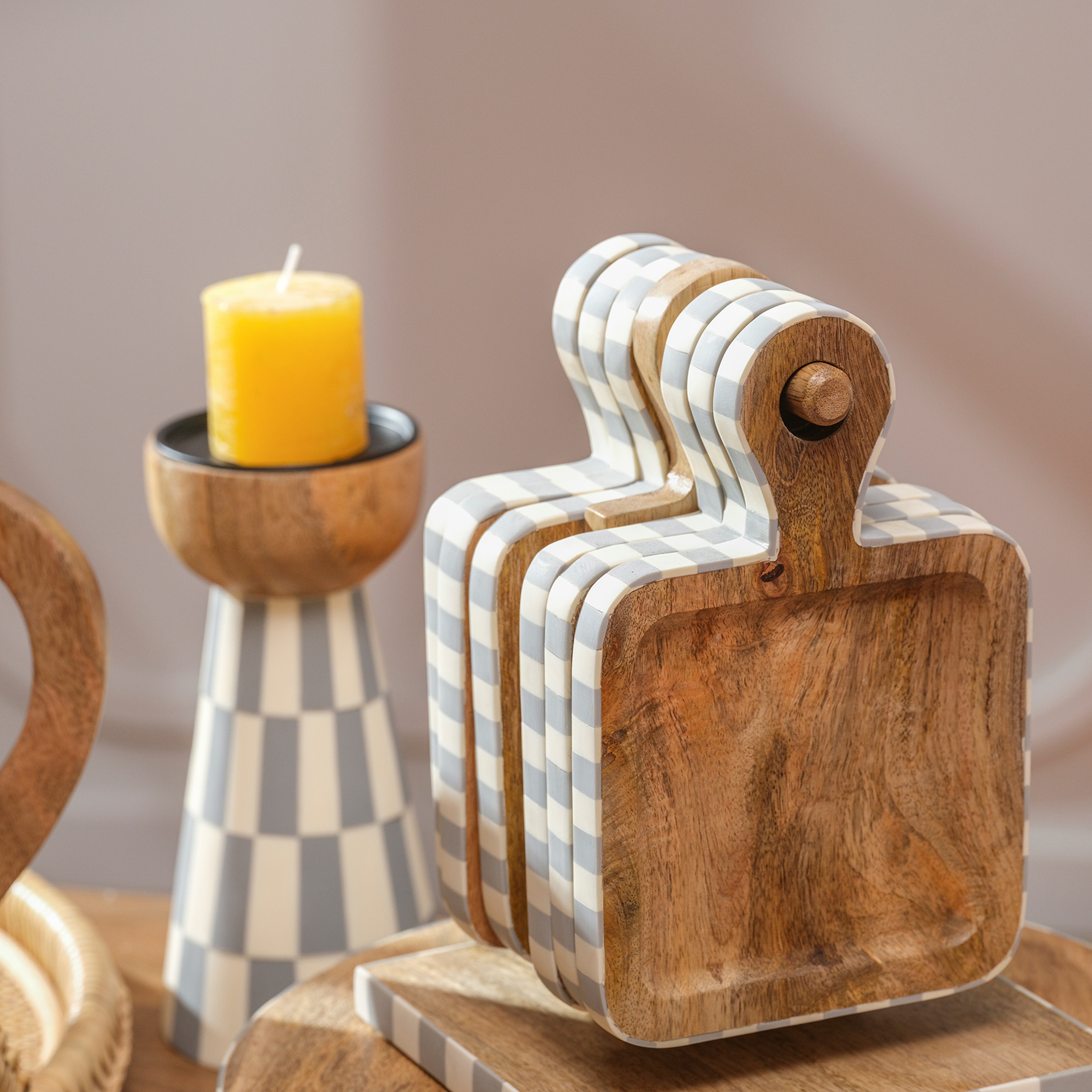 Nohar Mango Ağacı Sunum Tahtası 17x16x23 Cm Natural - Grı