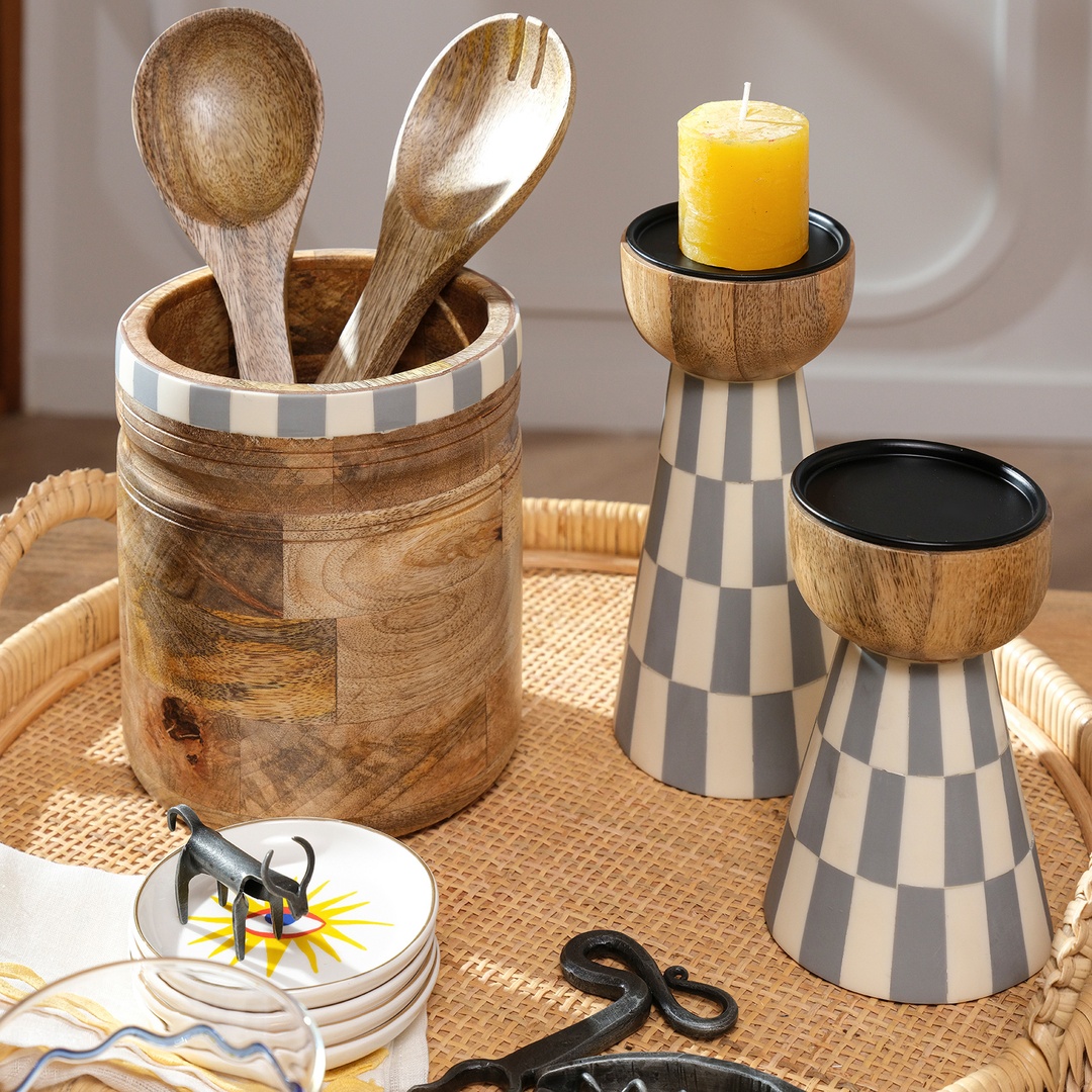 Nohar Mango Ağacı - Reçine Salata Kaşık Seti 30x8x3 Cm Natural - Grı