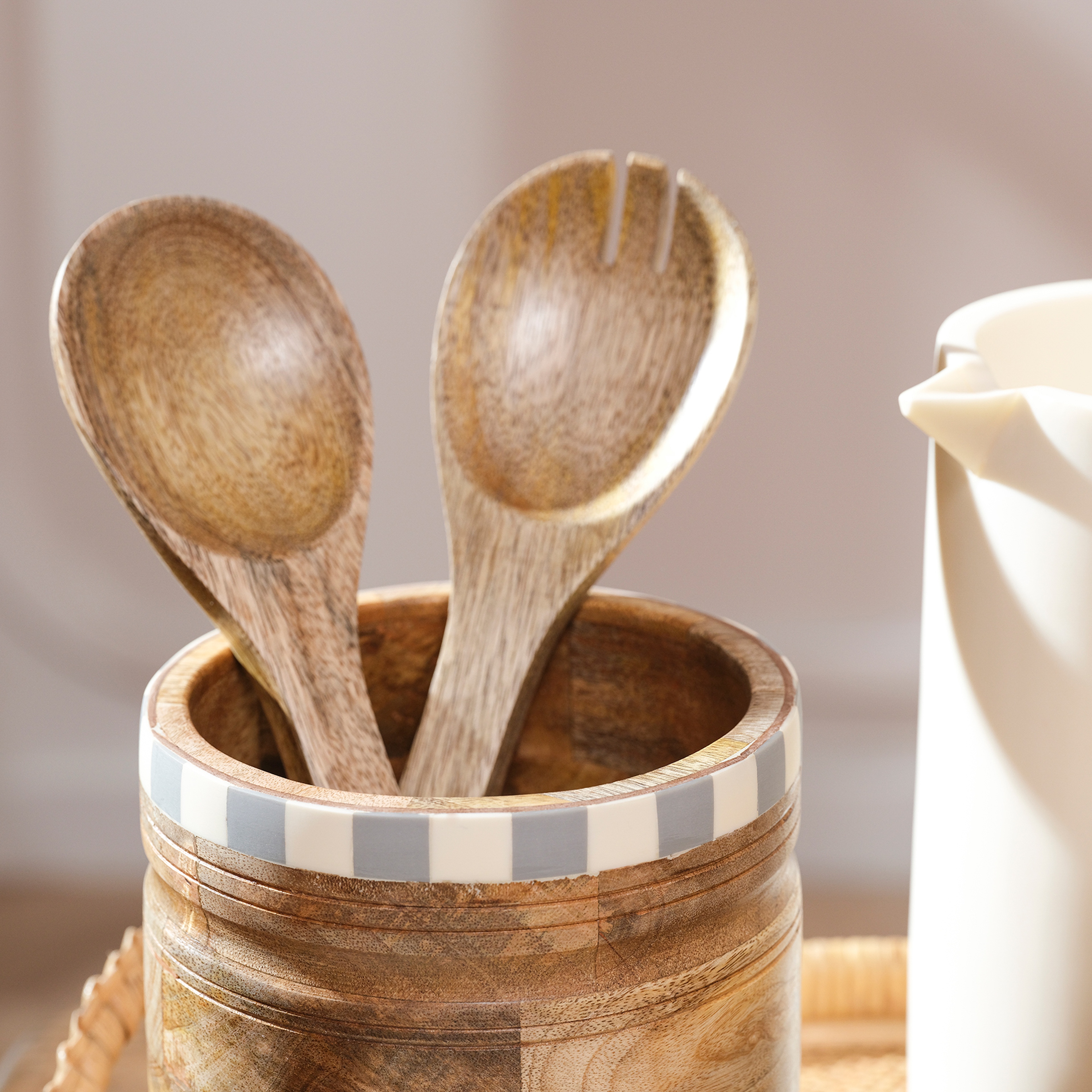 Nohar Mango Ağacı - Reçine Salata Kaşık Seti 30x8x3 Cm Natural - Grı