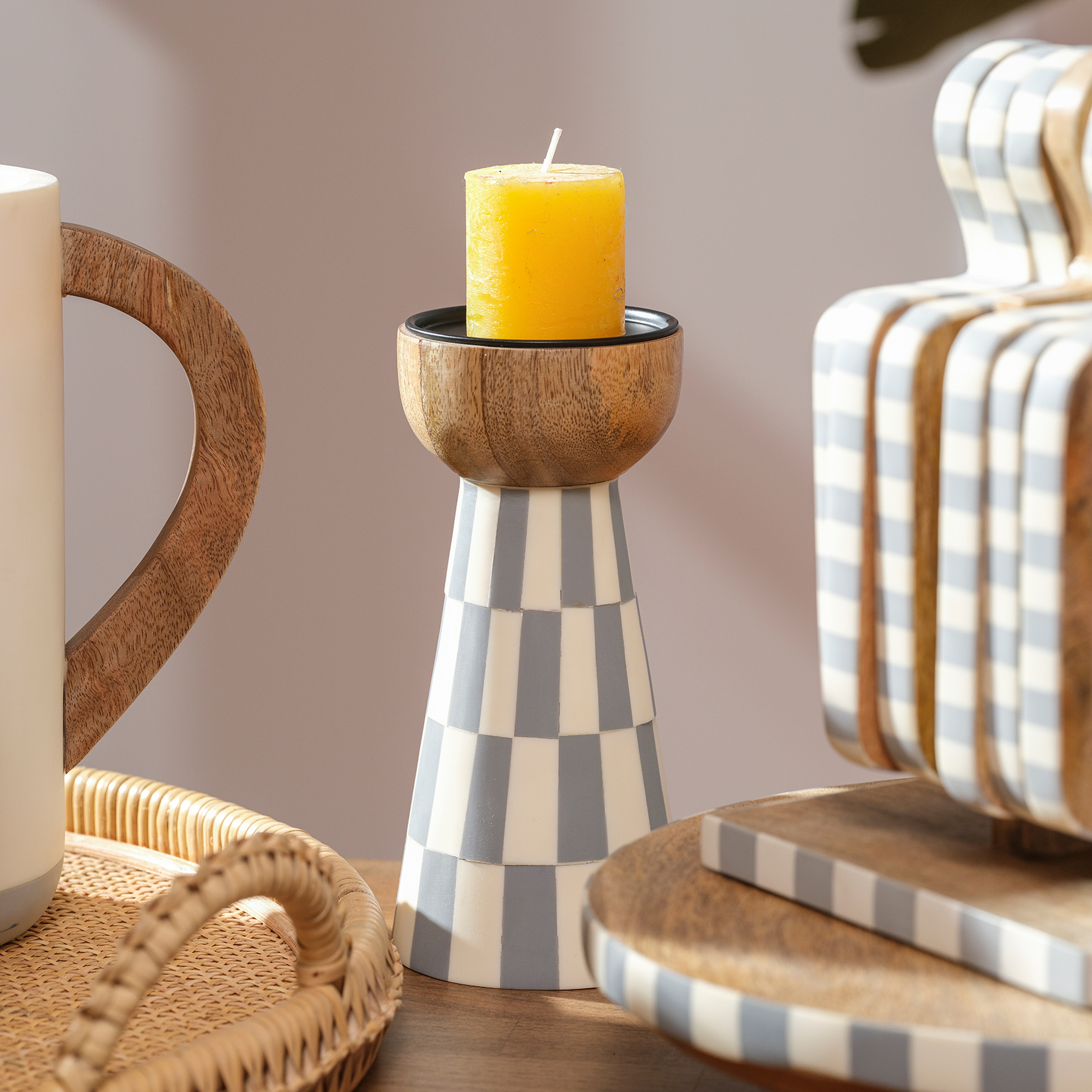 Nohar Mango Ağacı Mumluk 10x10x20 Cm Natural - Grı